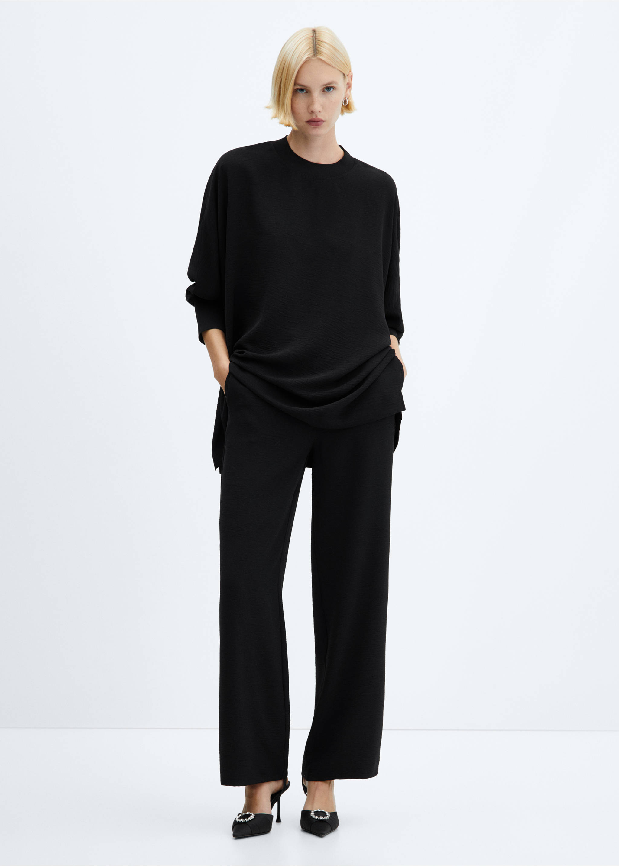 Oversized textured sweatshirt - General plane, Black. Ref: 67080666-00.