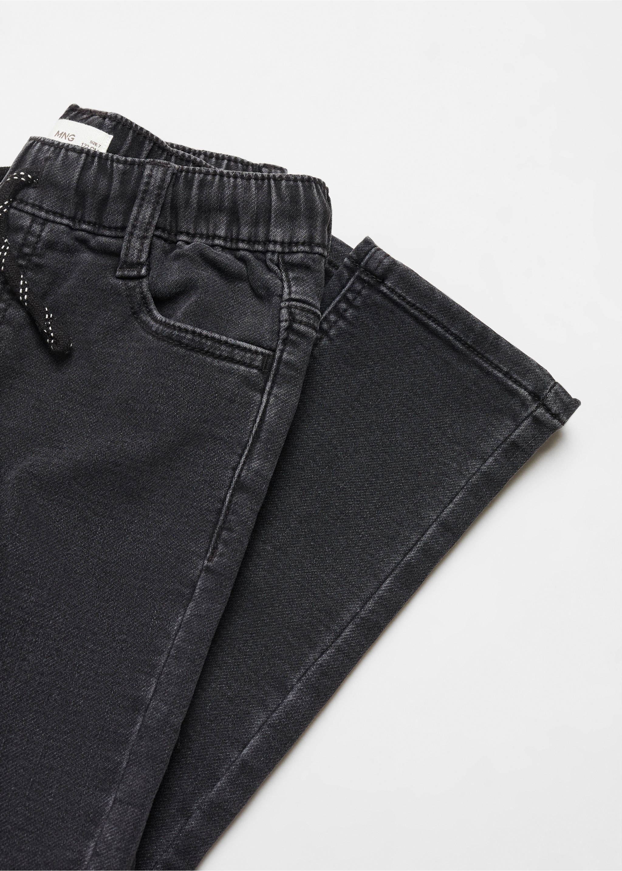 Drawstring waist jeans - Details of the article 8, Black denim. Ref: 67080673-00.
