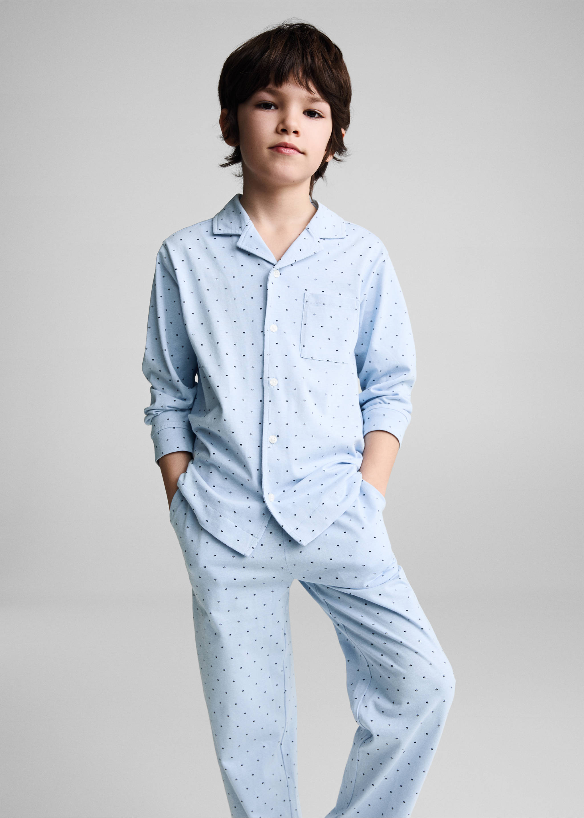 Printed long pyjamas - Details of the article 1, Sky Blue. Ref: 67080677-00.