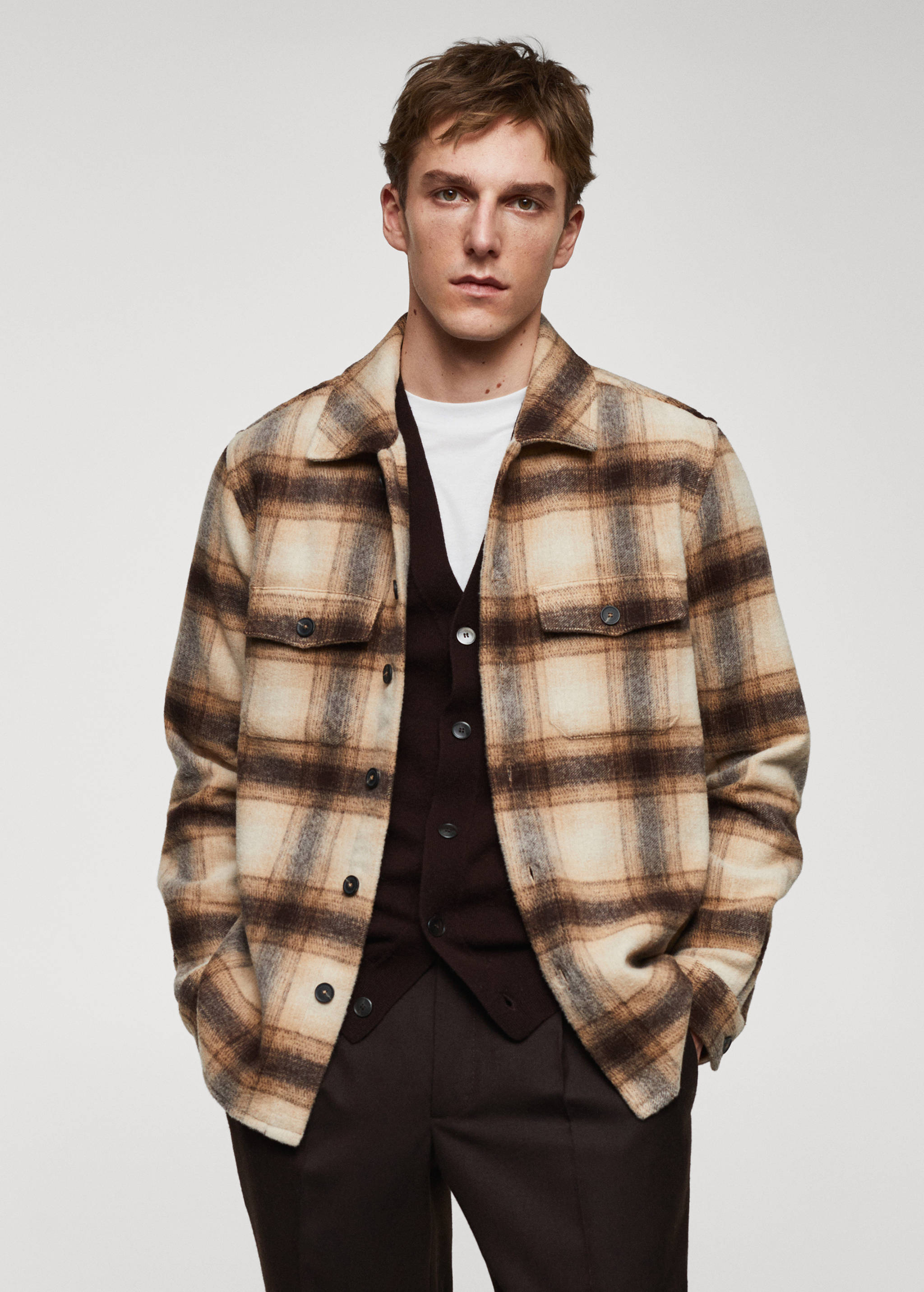 Rutig skjortjacka ullblandning - Bild av mittparti