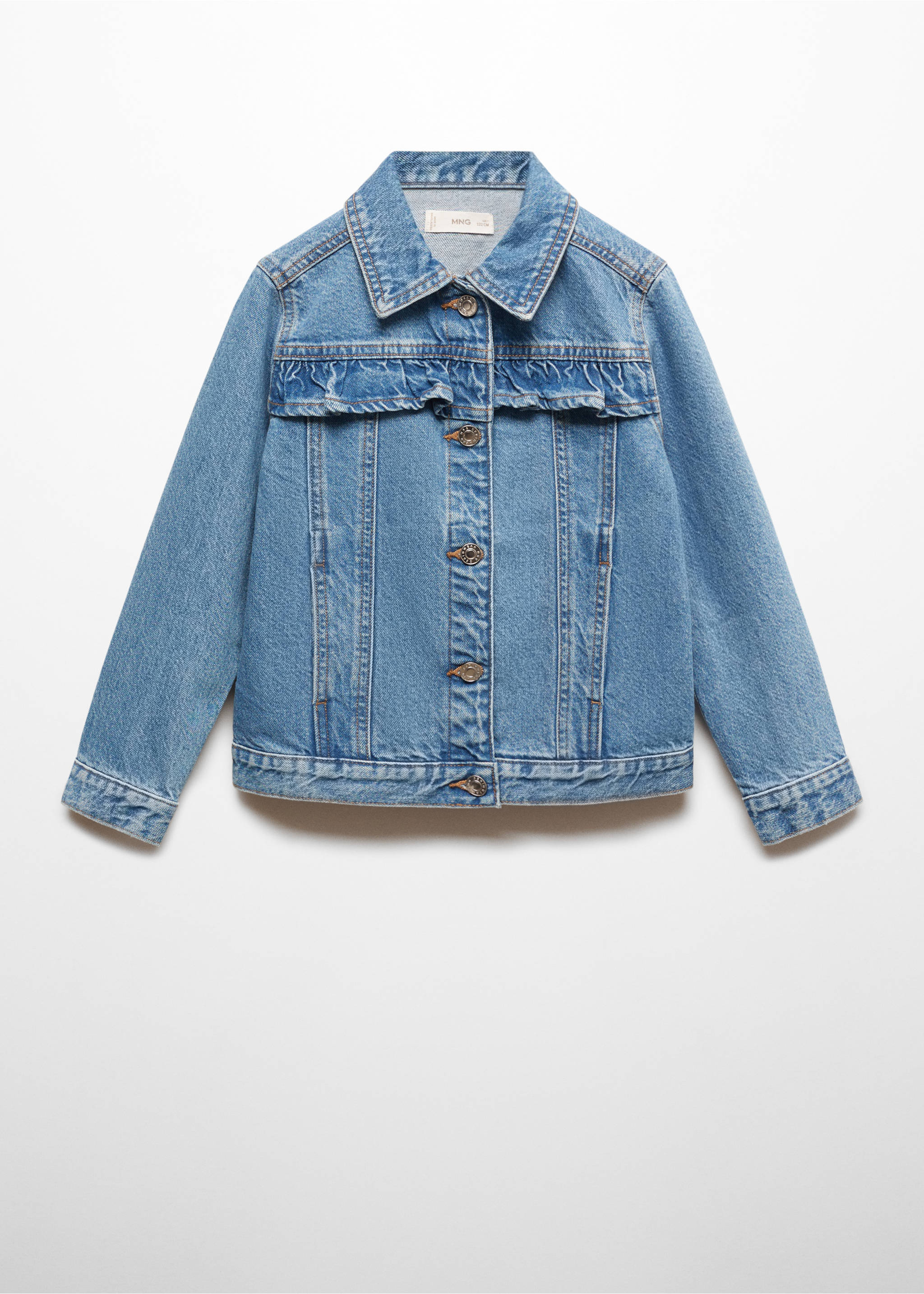 Džínová bunda s volány - Zboží bez modelu, Středně modrá. Ref: 67083688-00.