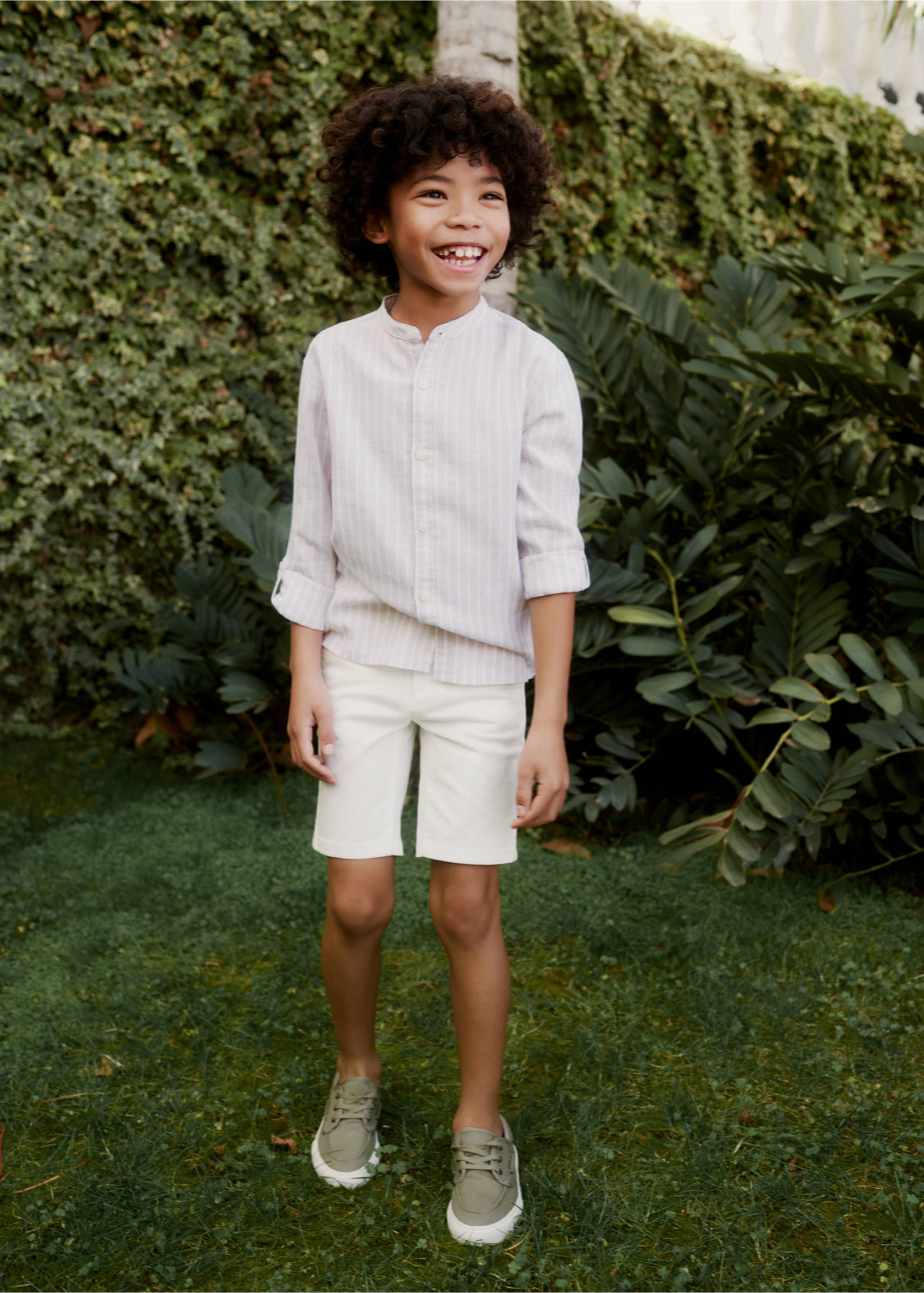 Linen-blend Bermuda shorts - Details of the article 5, Sand. Ref: 67084042-00.