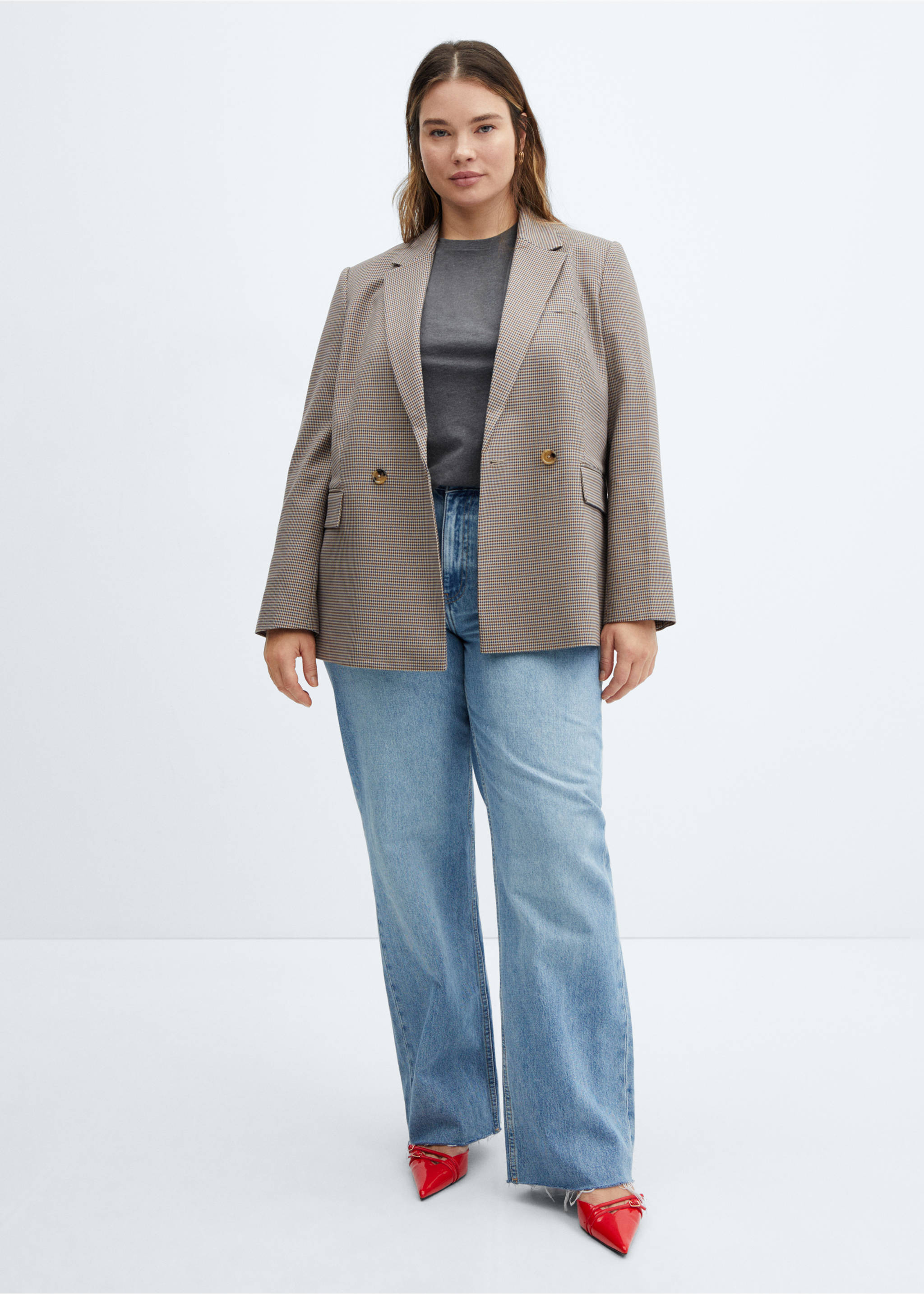 Hahnentritt-Blazer aus Woll-Mix - Detail des Artikels 3, Beige. Ref: 67084044-00.