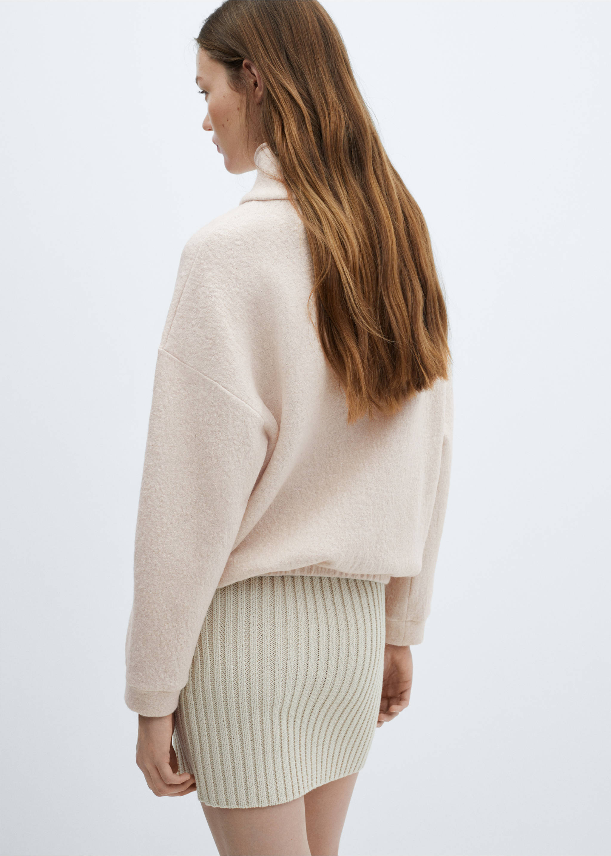 Zip-neck wool sweatshirt - Reverse of the article, Sand. Ref: 67084045-00.
