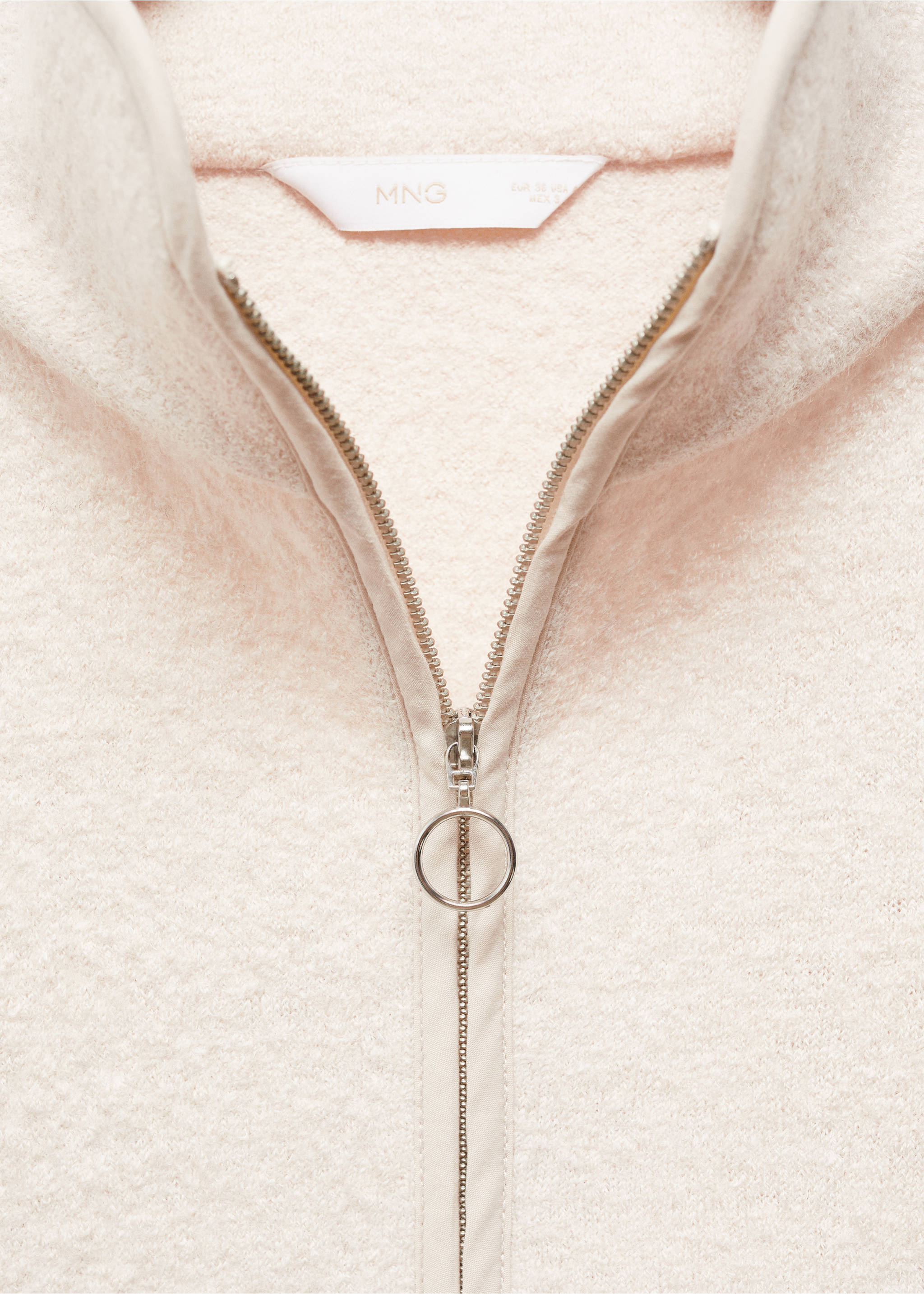 Zip-neck wool sweatshirt - Details of the article 8, Sand. Ref: 67084045-00.