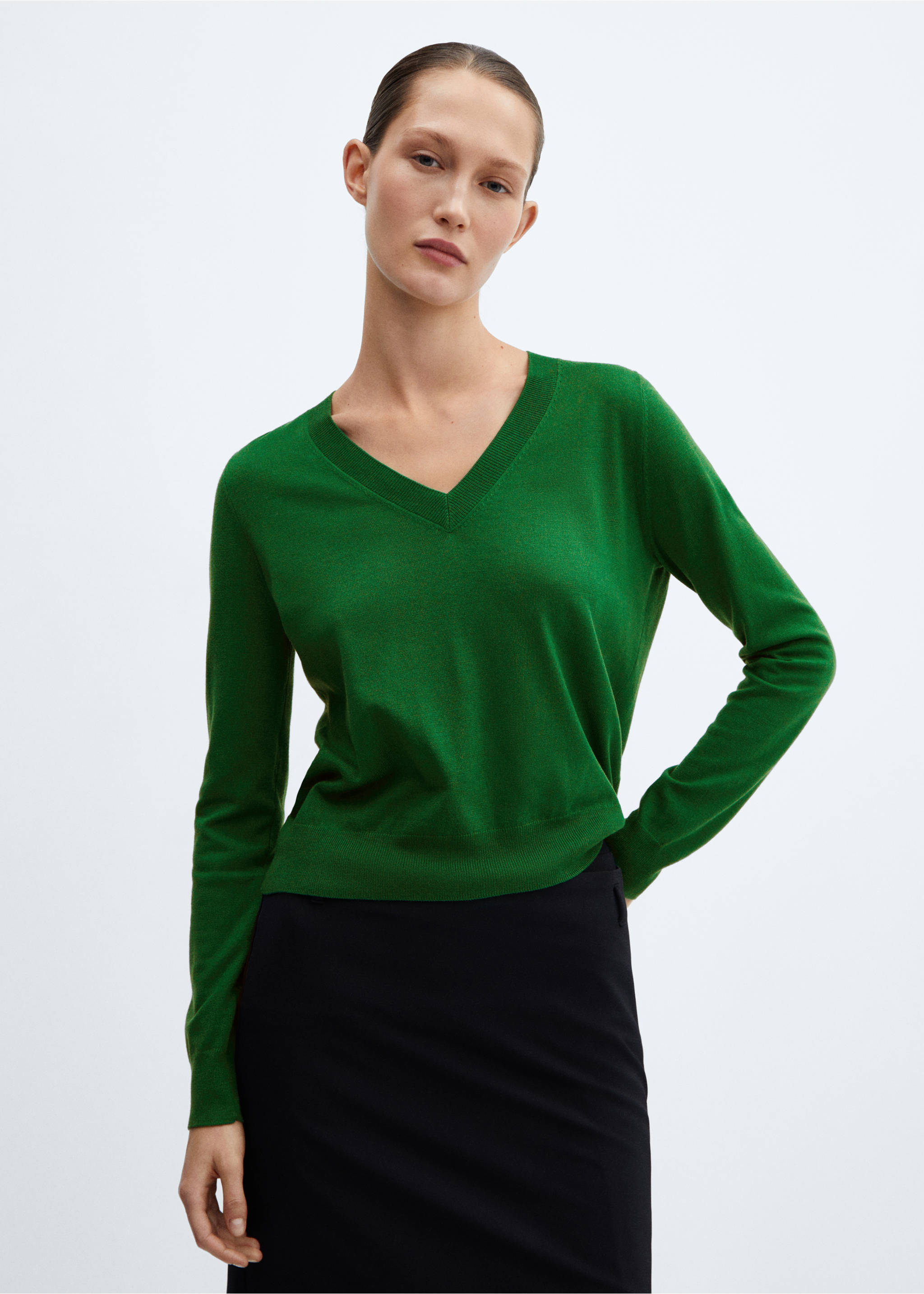 Pull-over maille col en V - Plan moyen, Vert. Ref: 67084047-00.