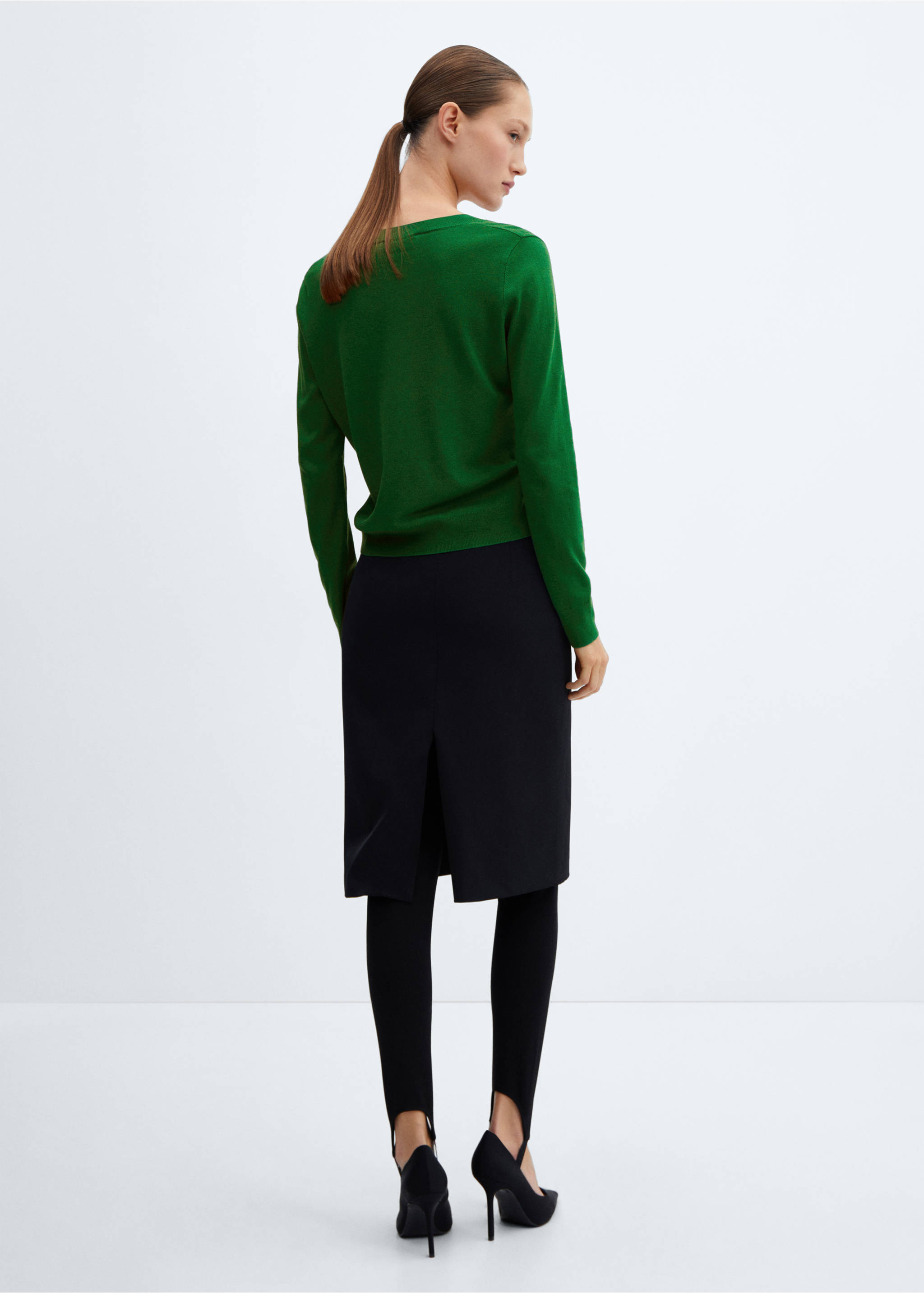 Pull-over maille col en V - Verso de l’article, Vert. Ref: 67084047-00.