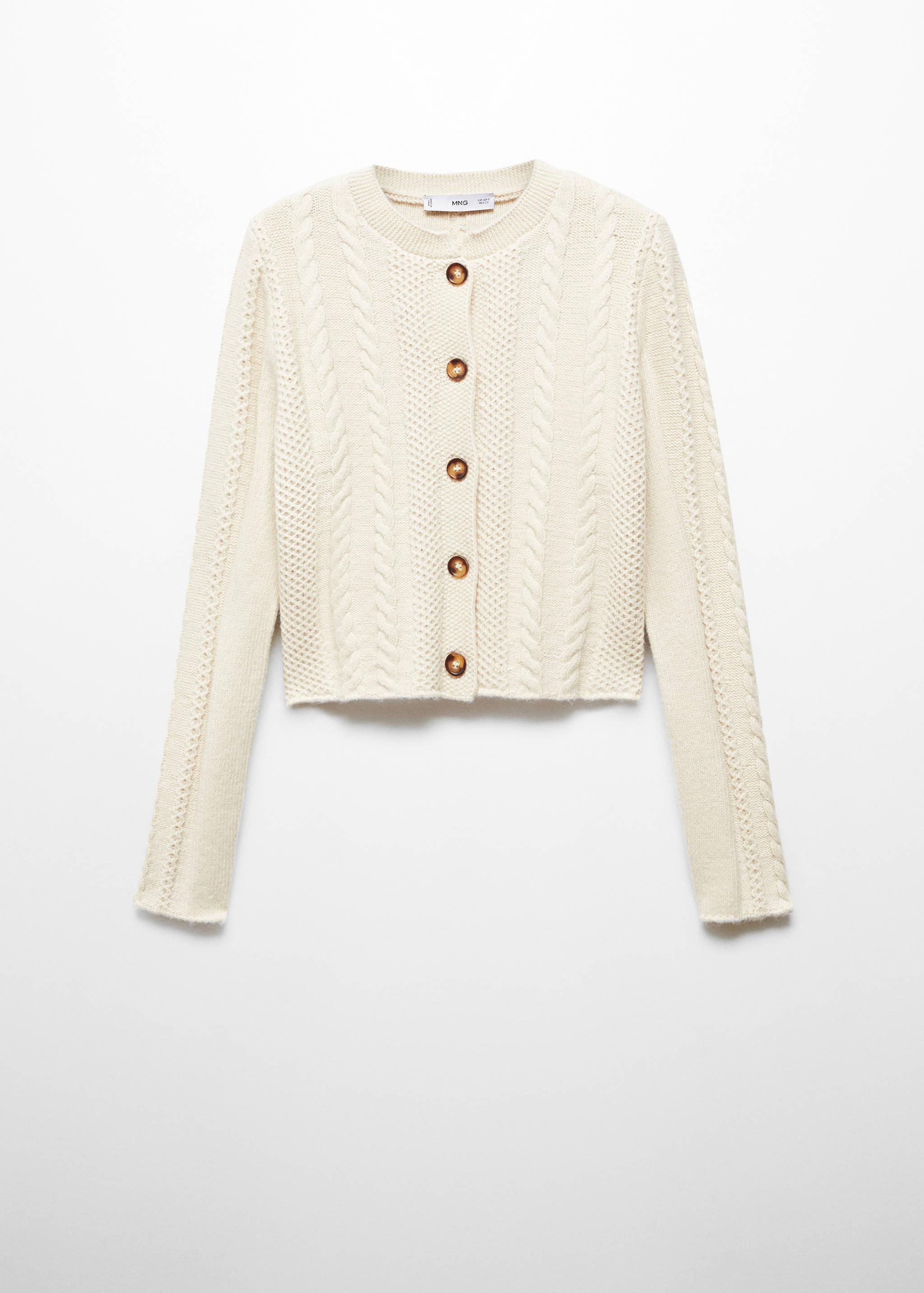 Strickjacke mit Zopfmuster und Knöpfen - Artikel ohne Model