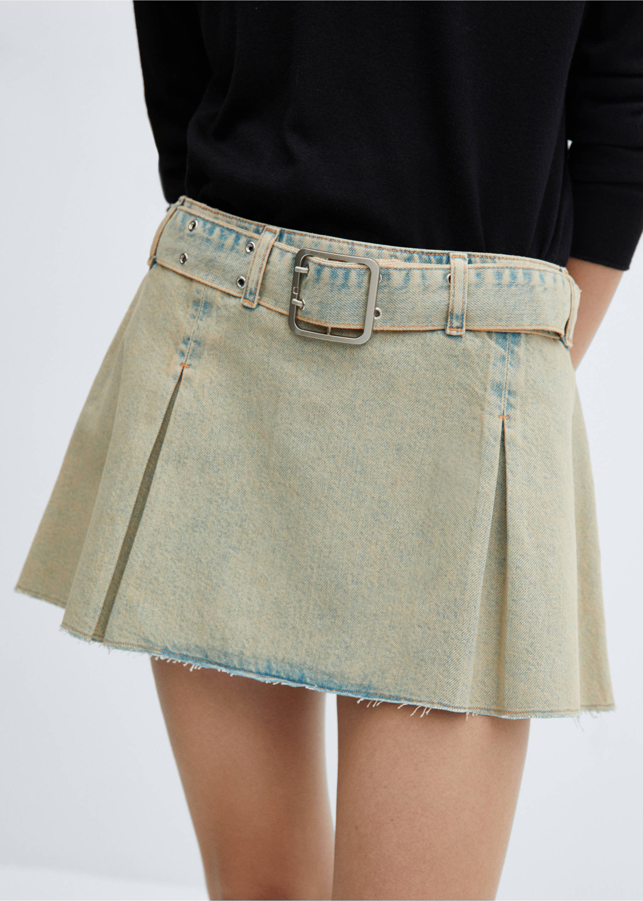 Denim mini-skirt with belt - Medium plane, Medium Vintage Blue. Ref: 67084060-00.