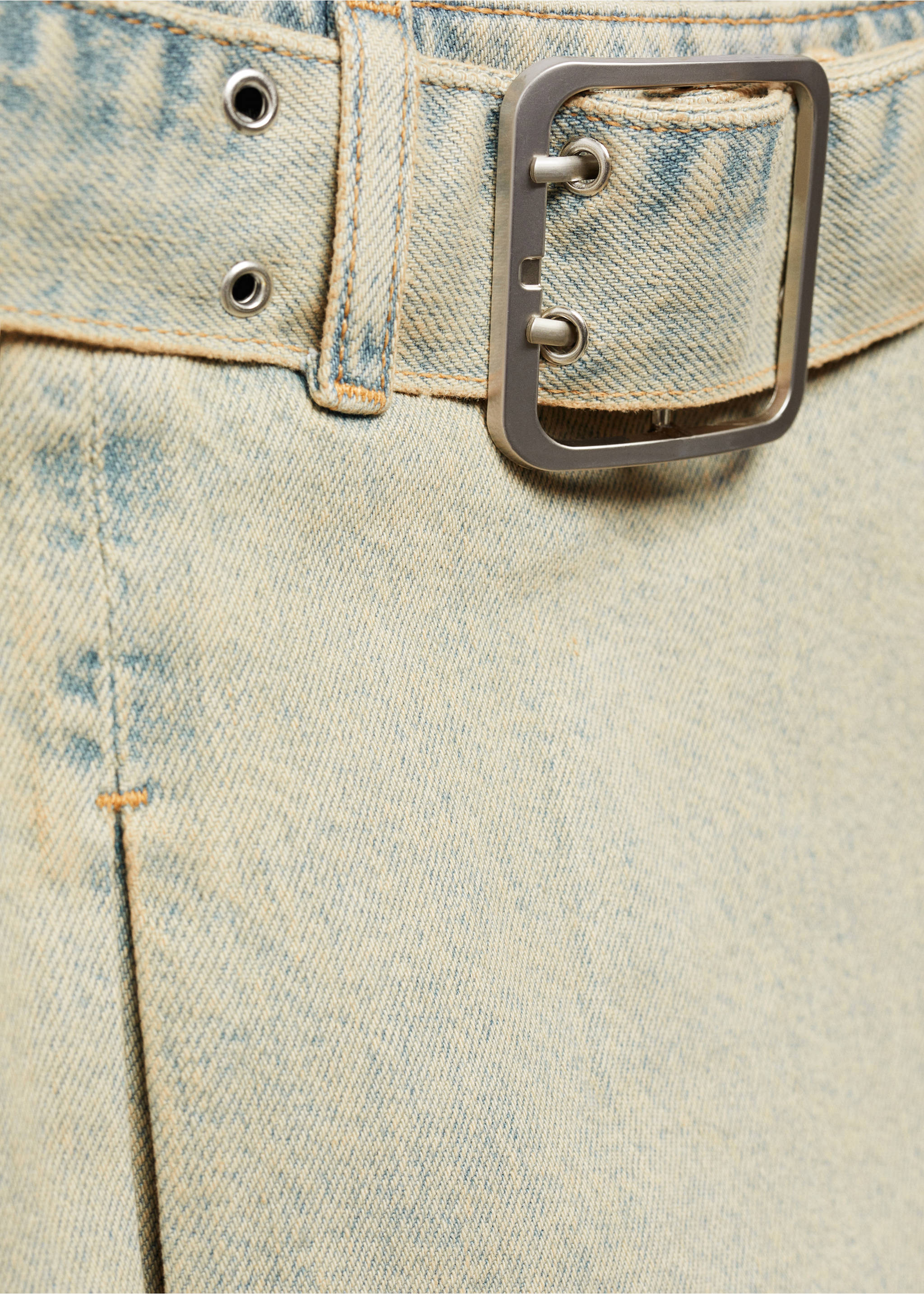 Denim mini-skirt with belt - Details of the article 8, Medium Vintage Blue. Ref: 67084060-00.