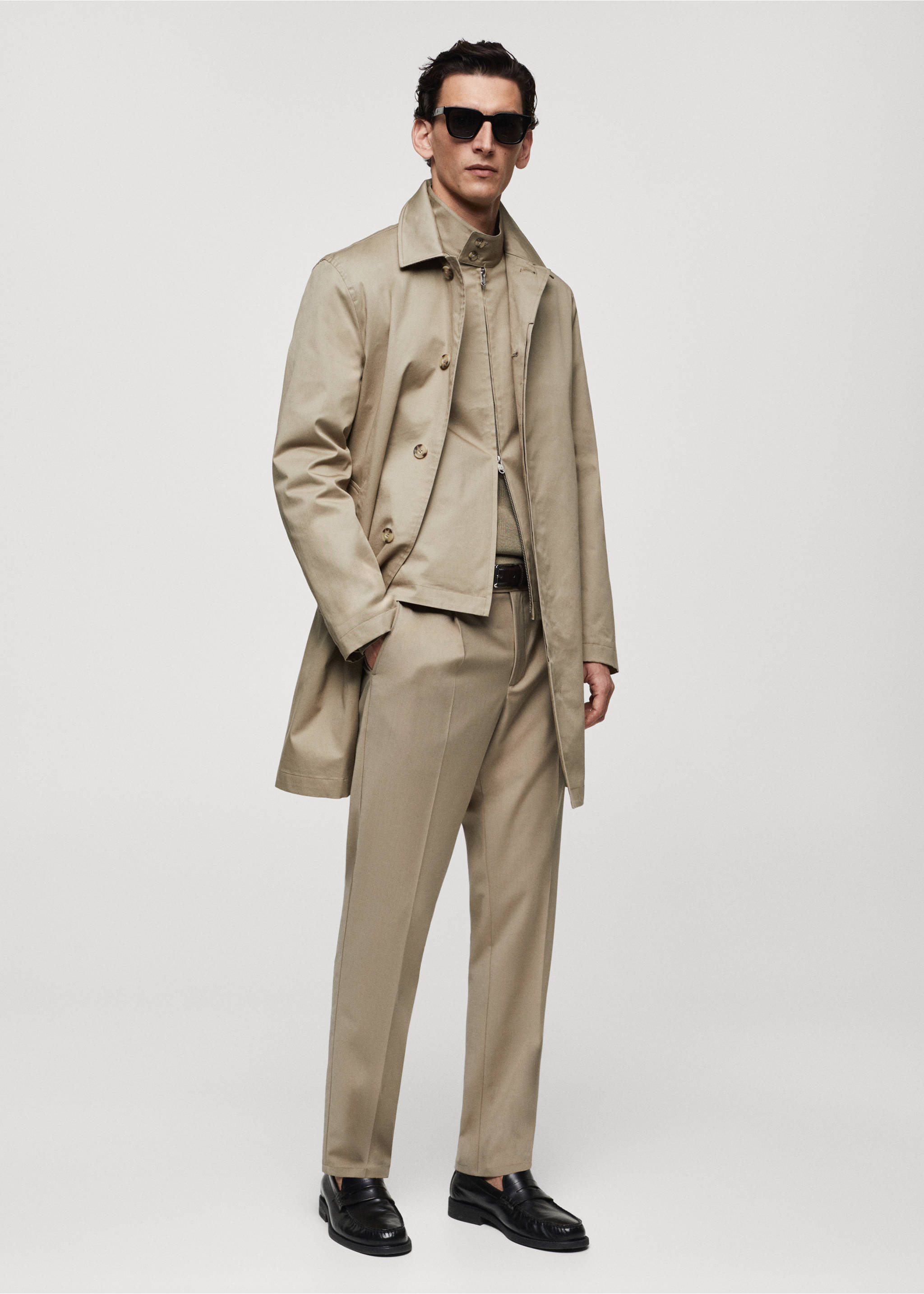 Cotton trench coat with collar detail - General plane, Beige. Ref: 67084438-00.