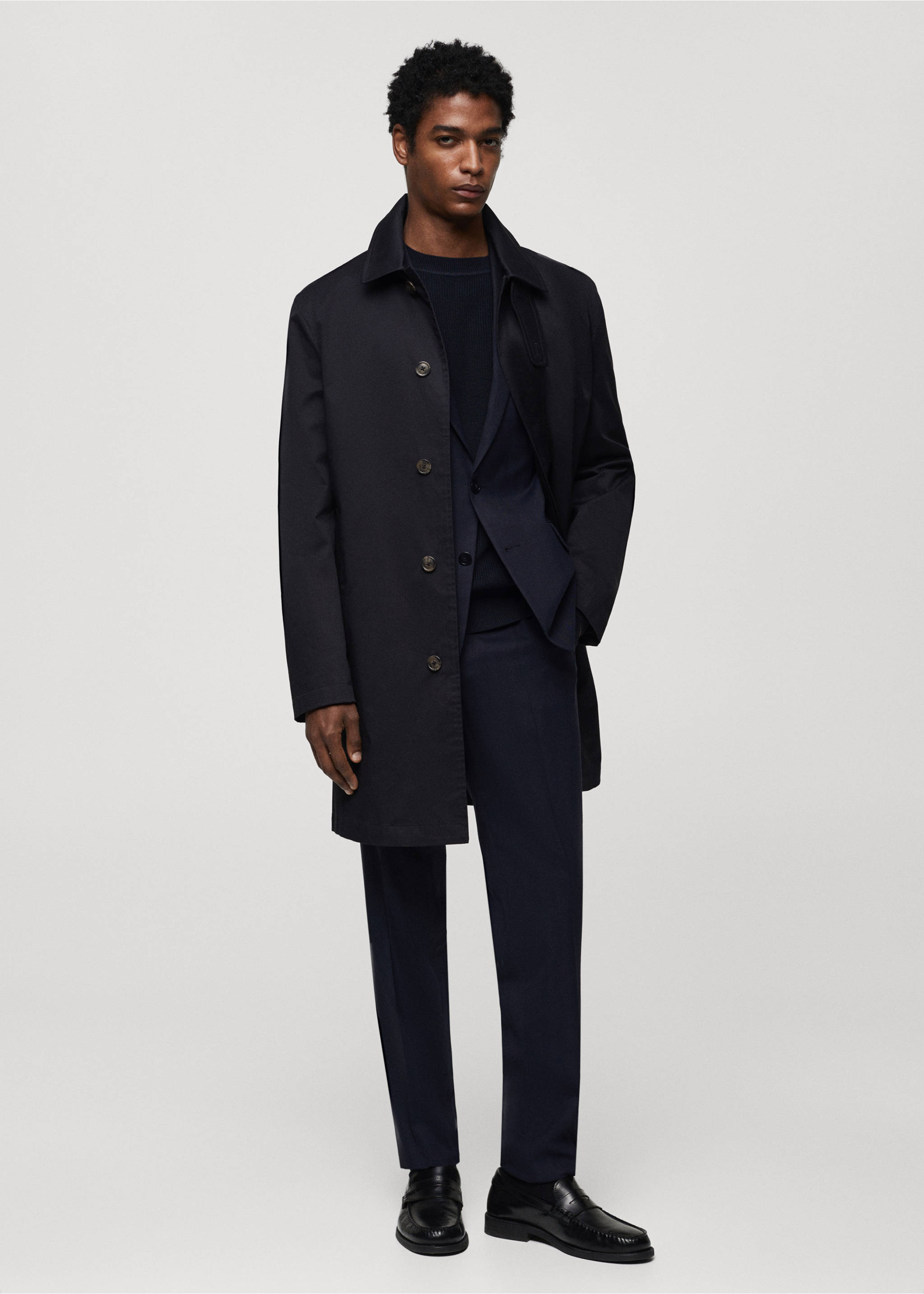 Cotton trench coat with collar detail - General plane, Dark Navy. Ref: 67084438-00.