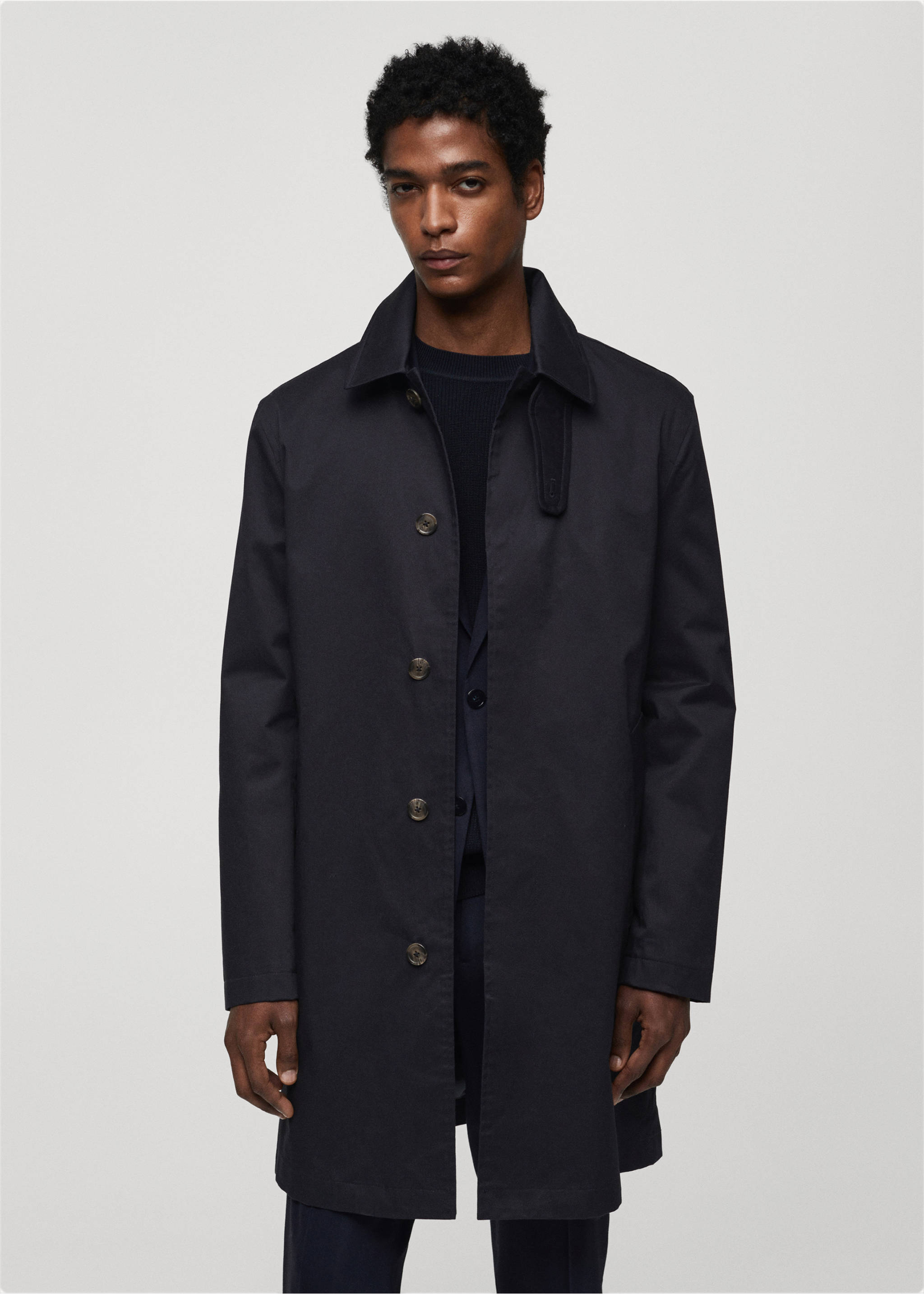 Cotton trench coat with collar detail - Medium plane, Dark Navy. Ref: 67084438-00.