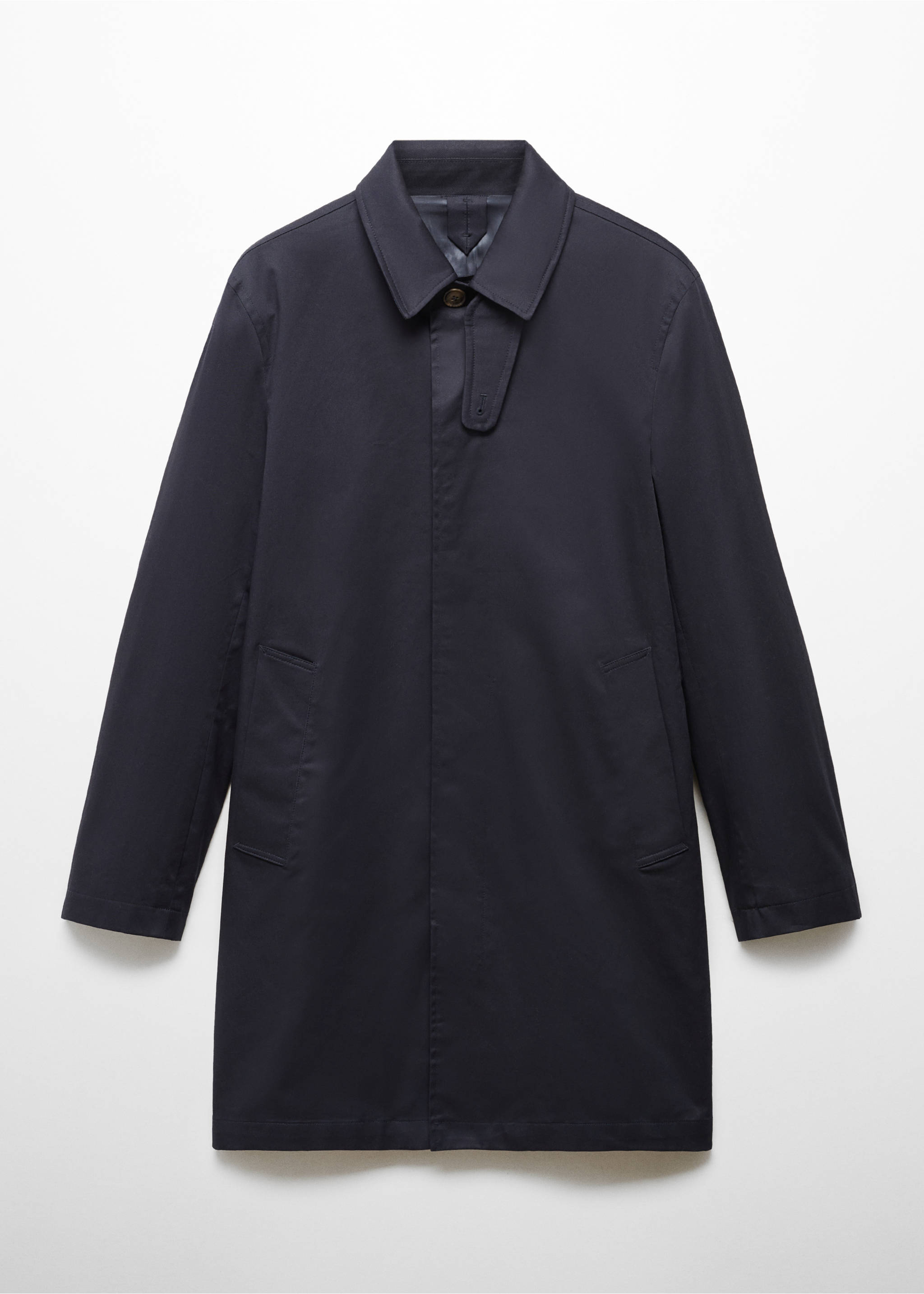 Cotton trench coat with collar detail - Article without model, Dark Navy. Ref: 67084438-00.