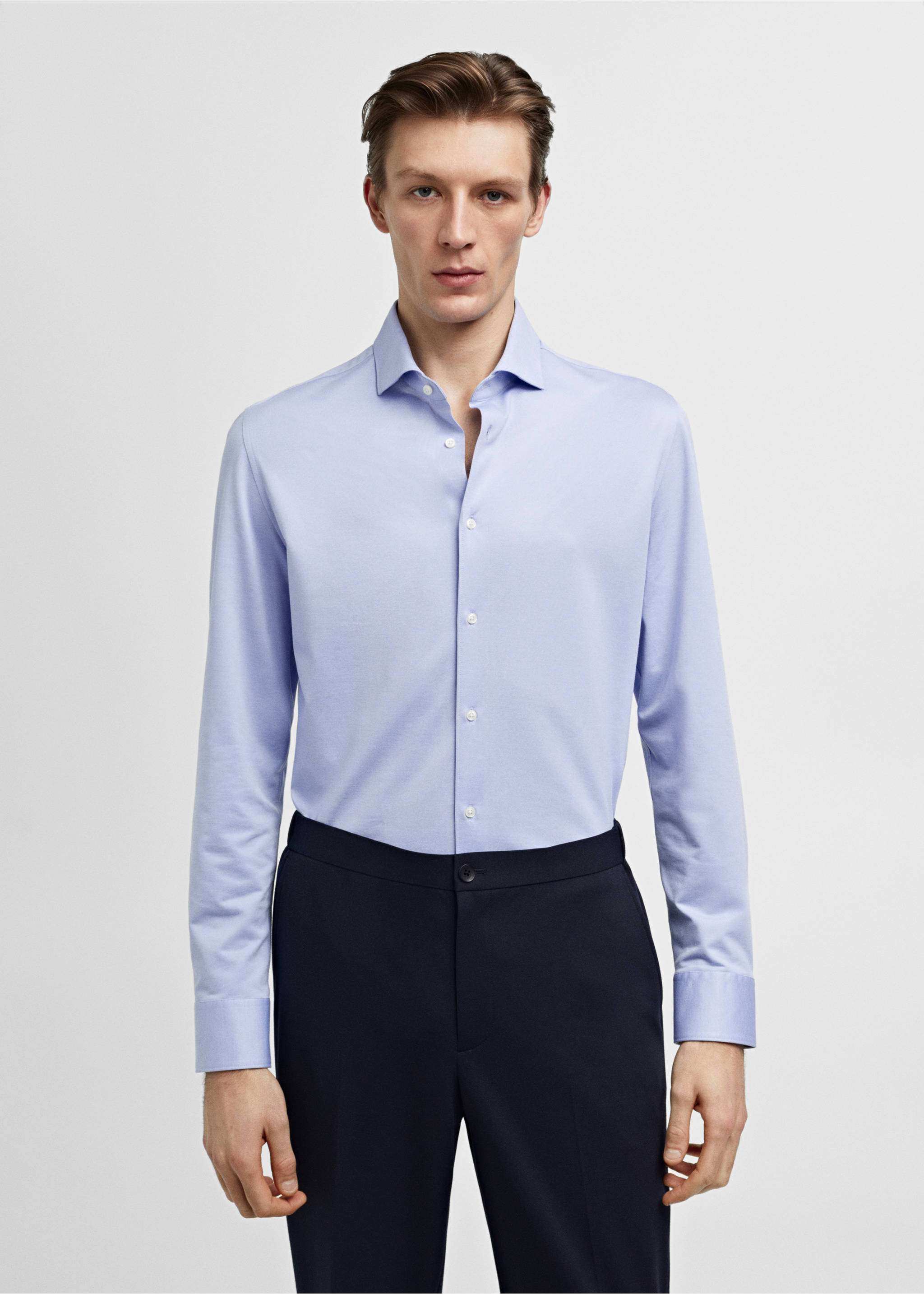 Slim fit cotton suit shirt - Medium plane, Sky Blue. Ref: 67084441-00.