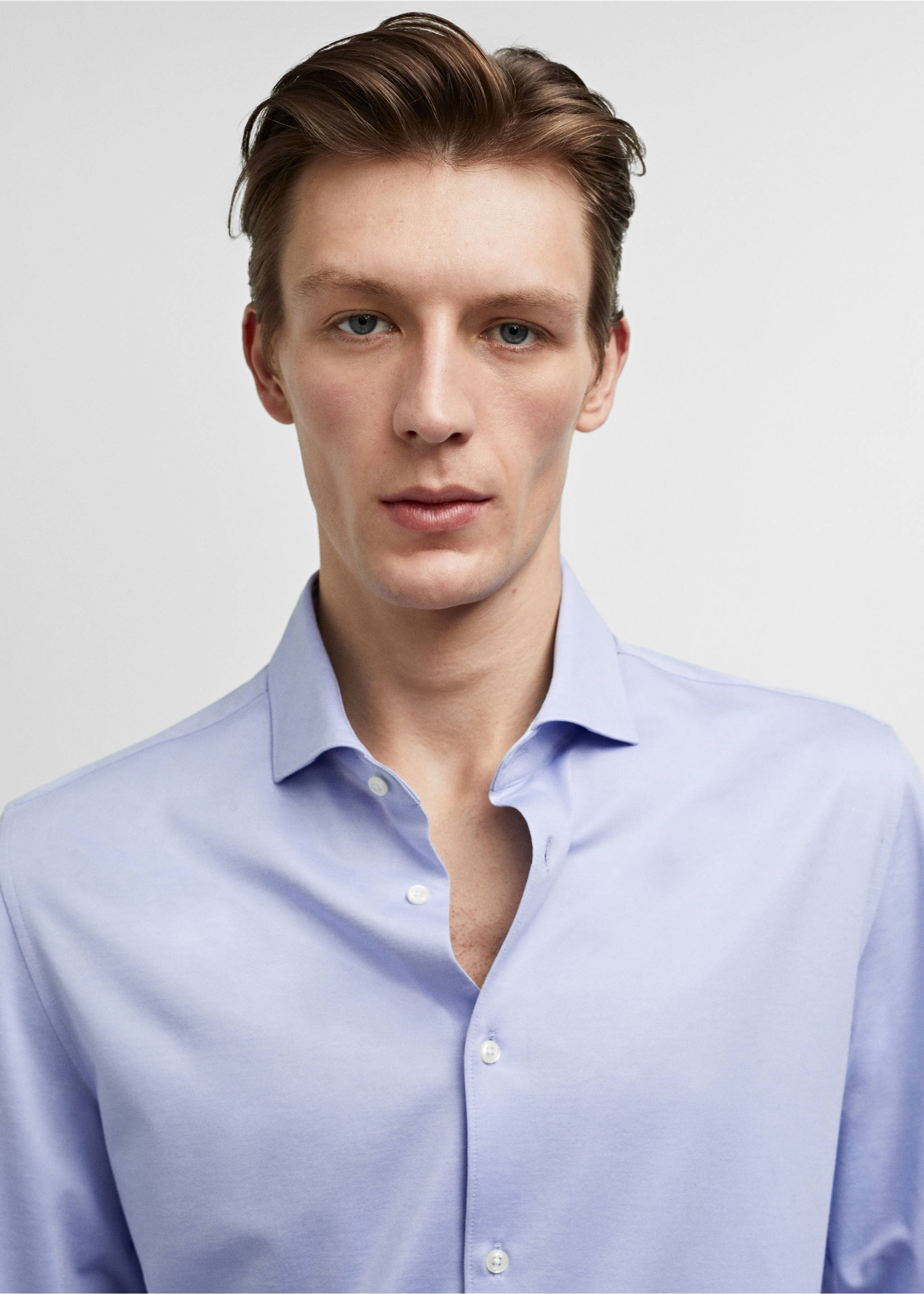 Slim fit cotton suit shirt - Details of the article 1, Sky Blue. Ref: 67084441-00.