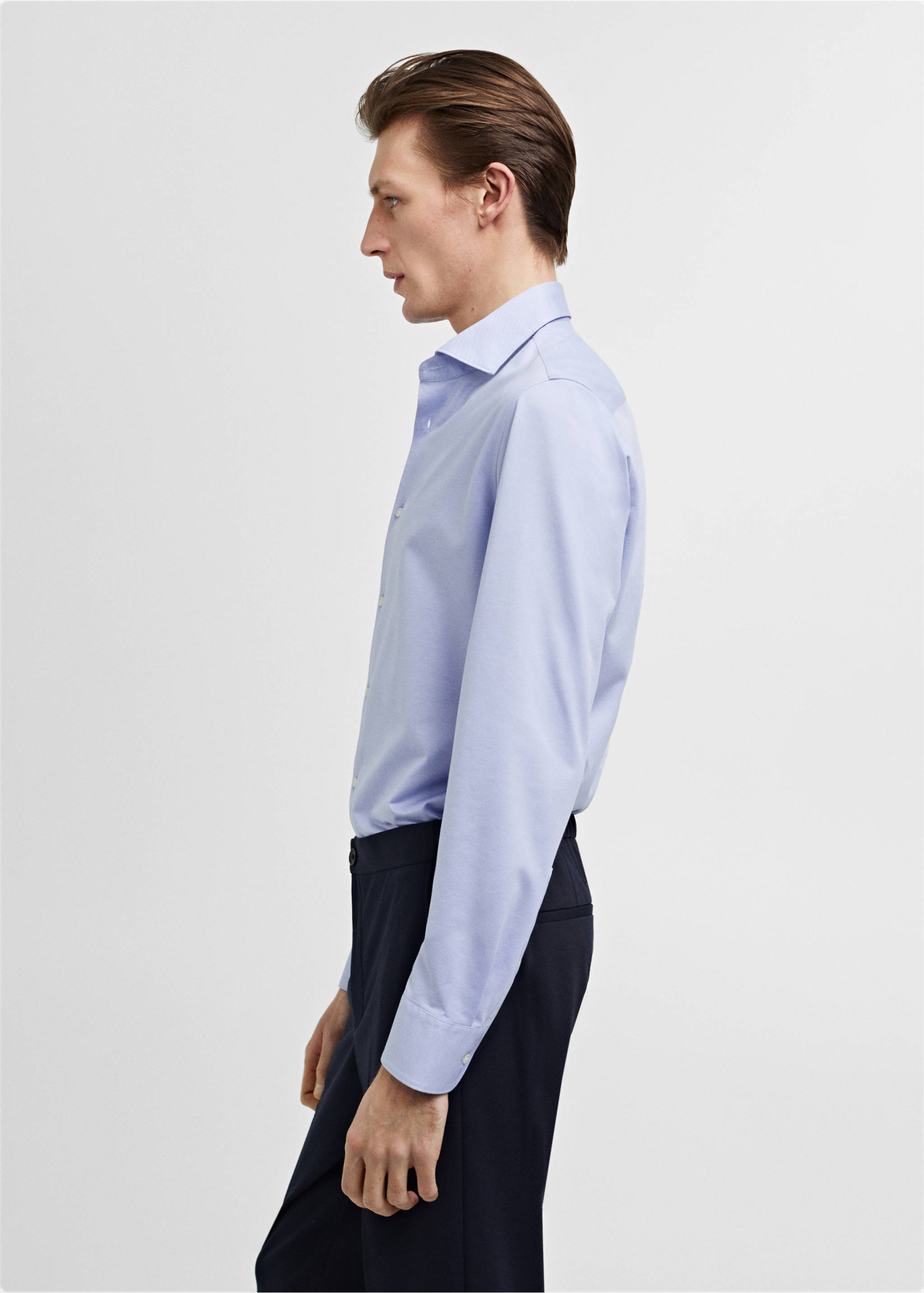 Slim fit cotton suit shirt - Details of the article 2, Sky Blue. Ref: 67084441-00.