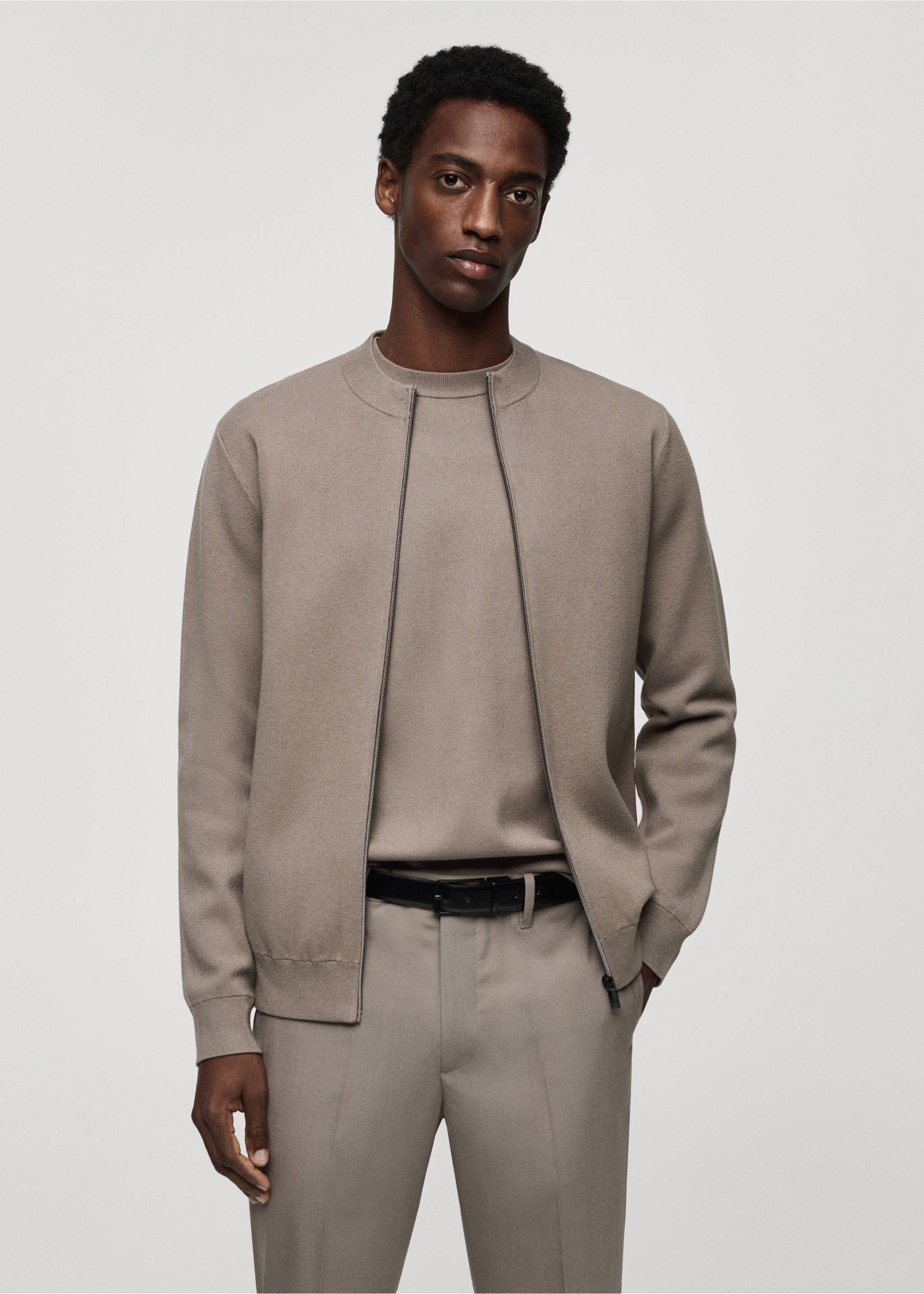 Thermoregulating zipped cardigan - Medium plane, Mink Grey. Ref: 67084448-00.