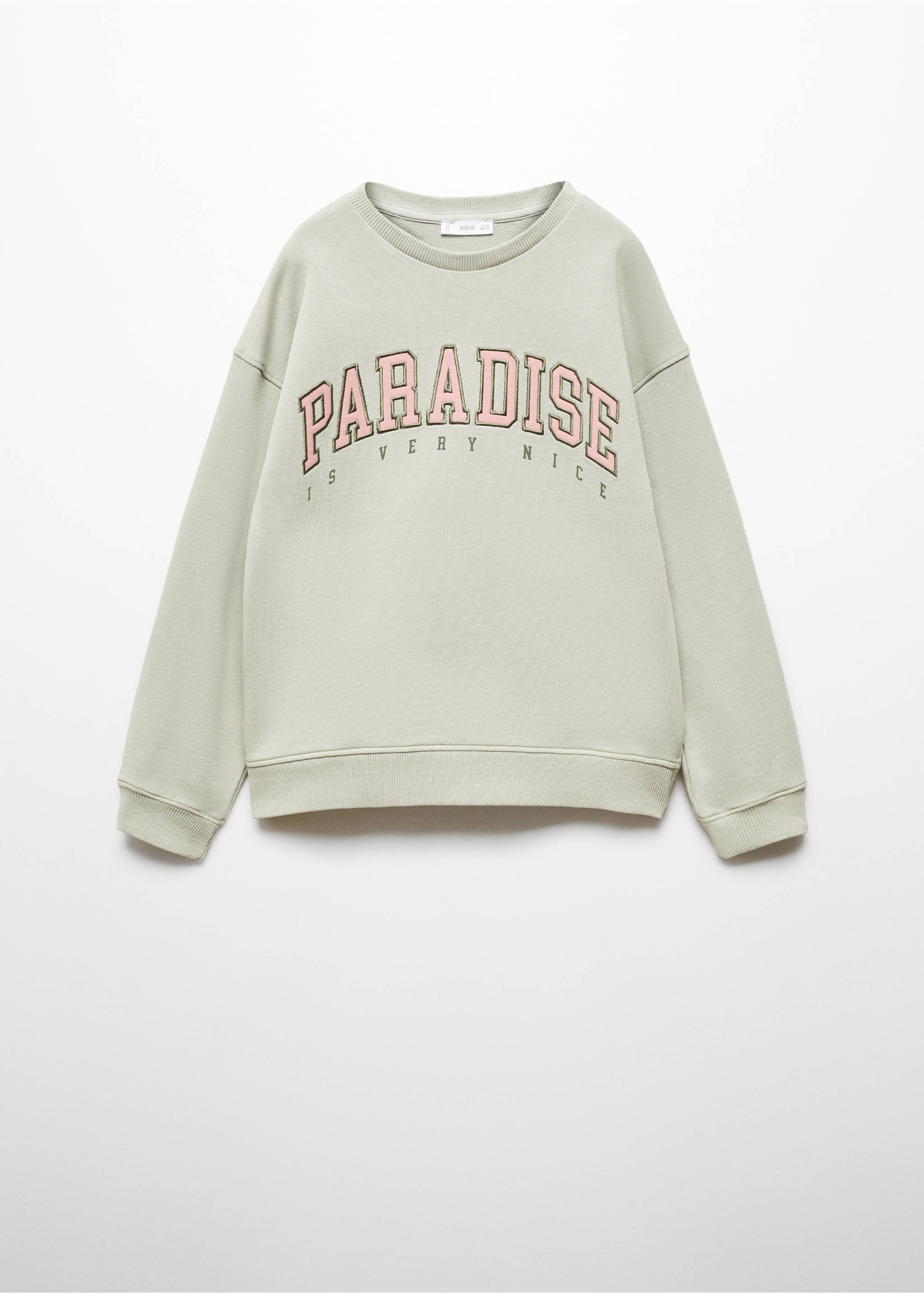 Printed message sweatshirt - Article without model, Pastel Green. Ref: 67084457-00.