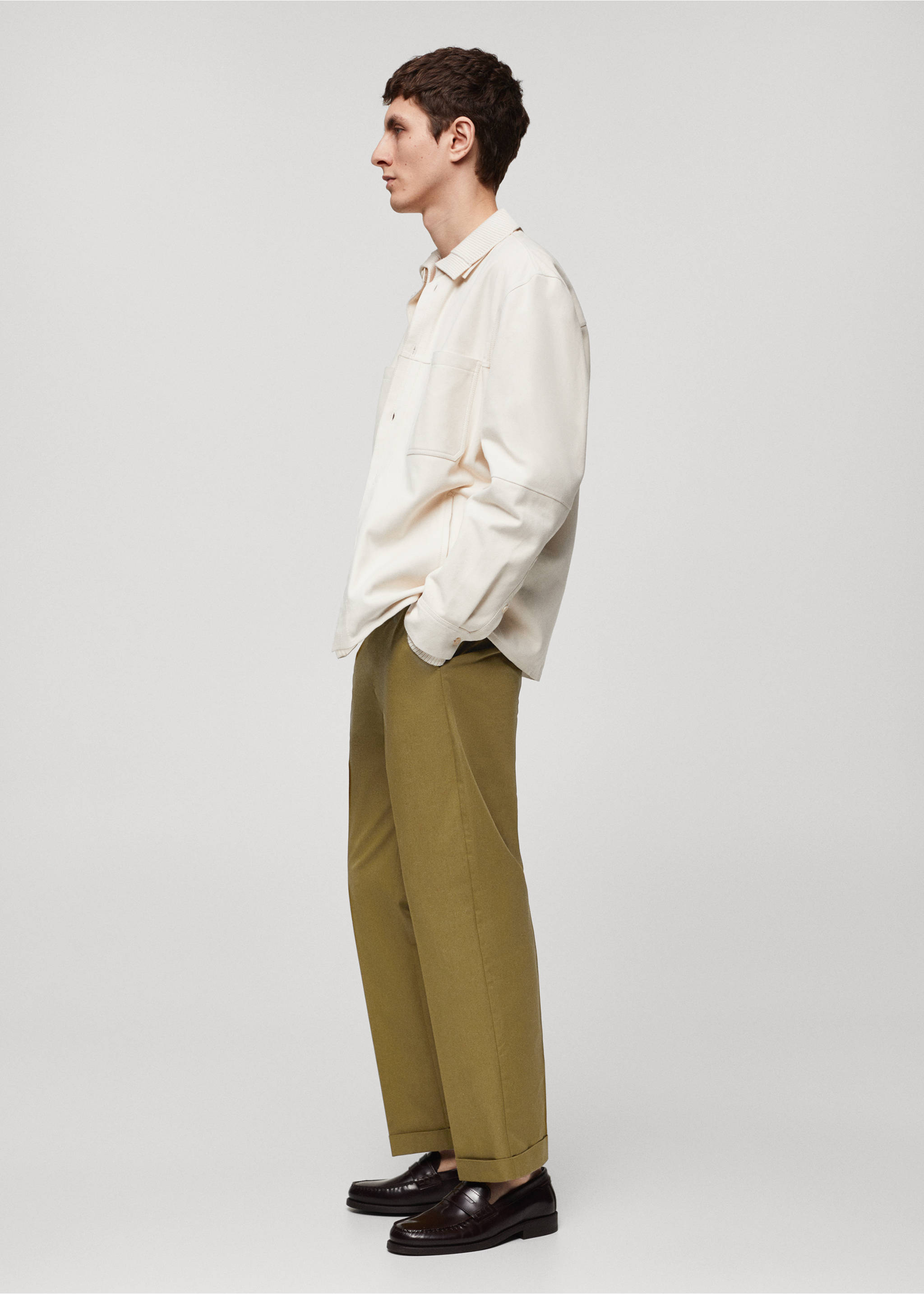 100% leather overshirt with pockets - Details of the article 2, Ecru. Ref: 67085137-00.