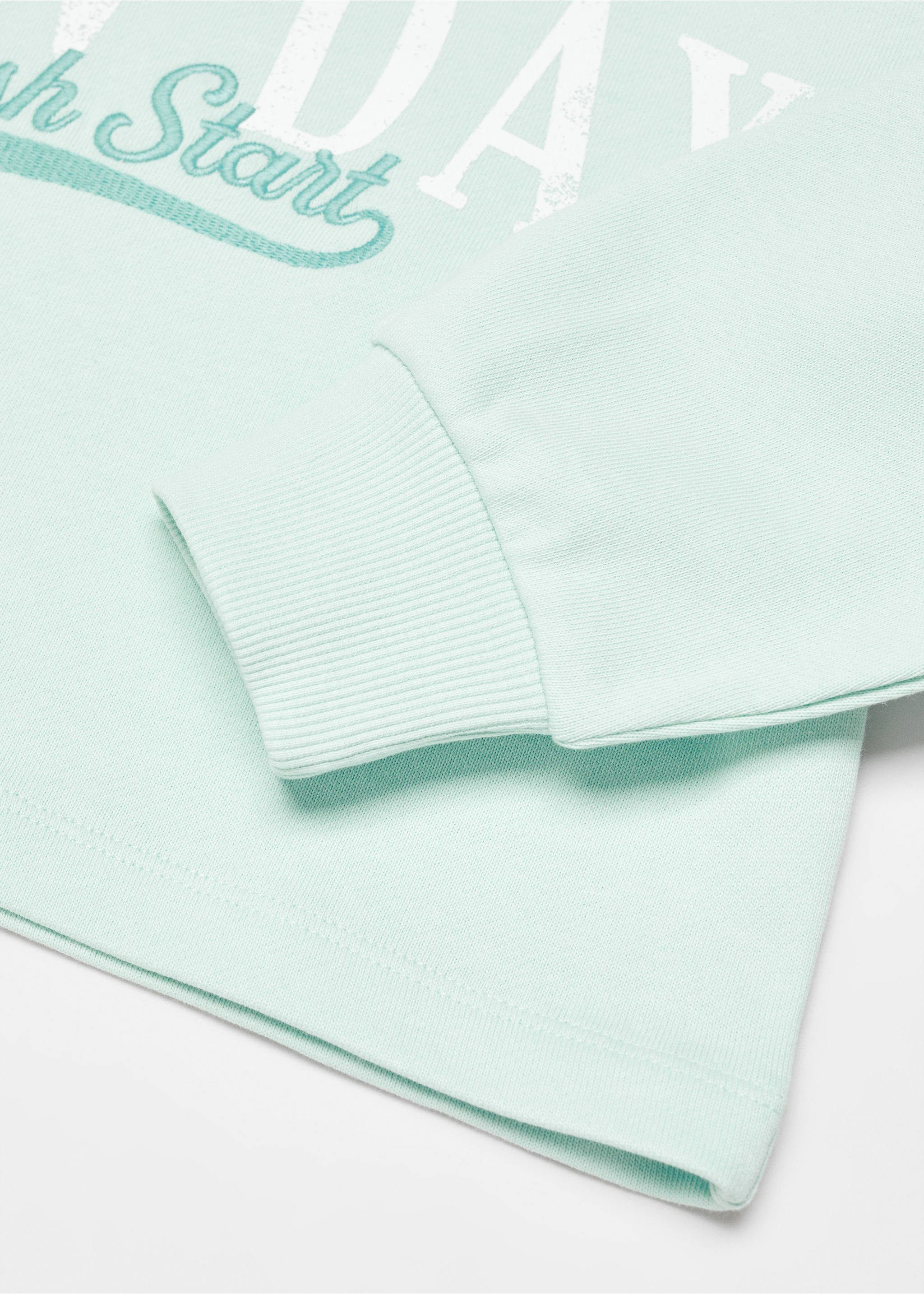 Cropped sweatshirt with message - Details of the article 8, Aqua Green. Ref: 67085152-00.