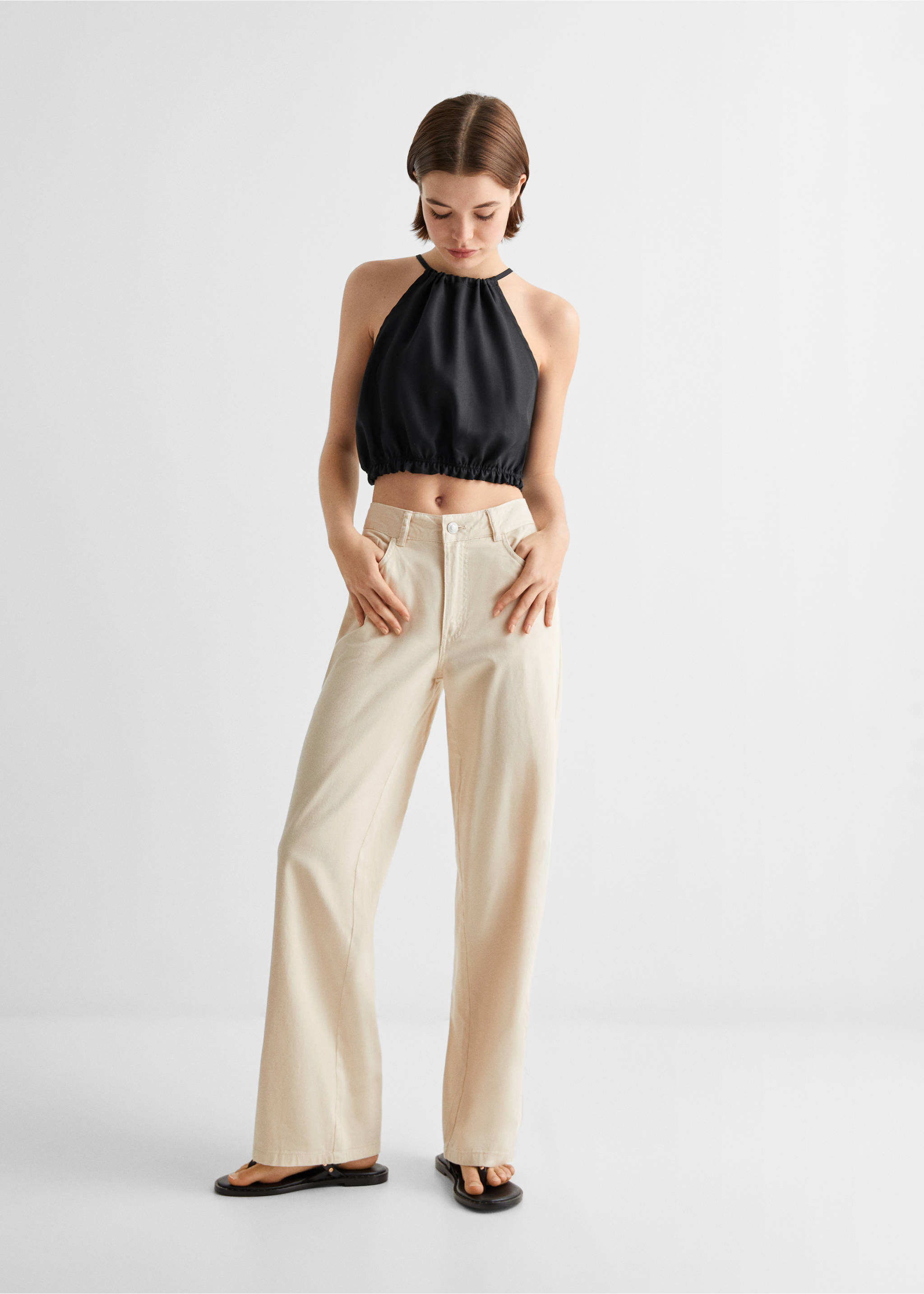 Draped crop top - General plane, Black. Ref: 67085153-00.