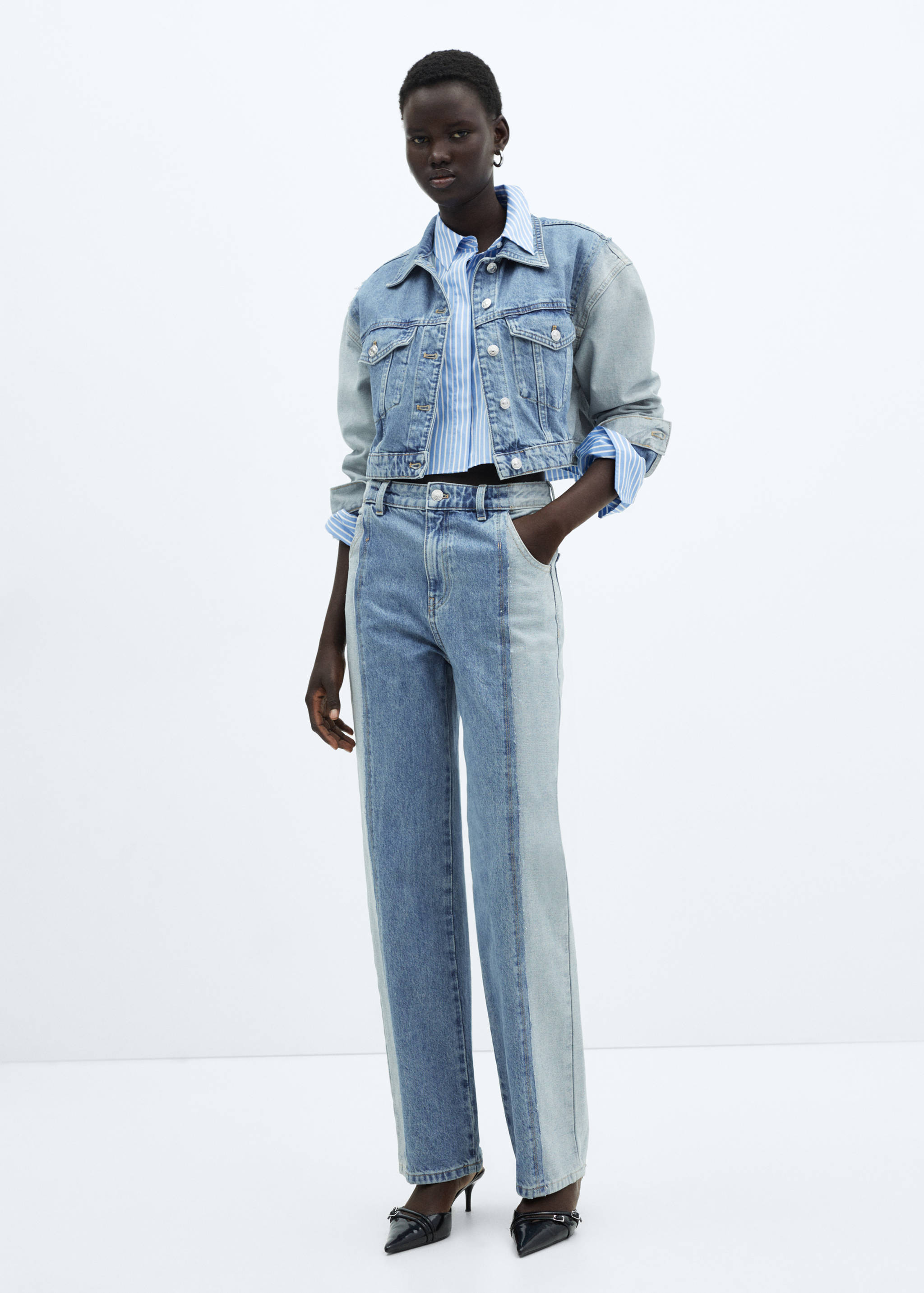 Two-tone straight-fit jeans - General plane