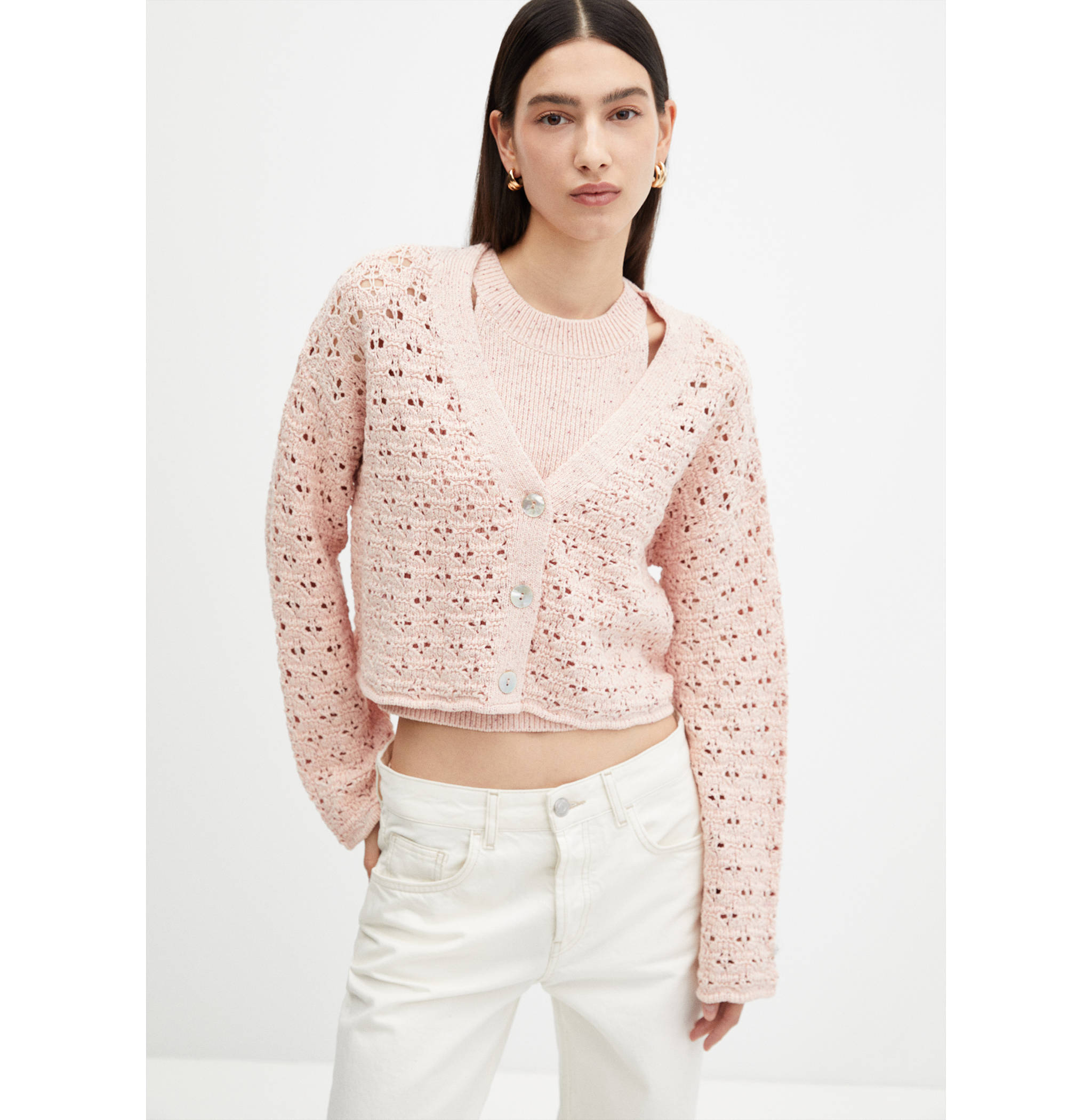 Cardigan de malha rendada - Plano médio