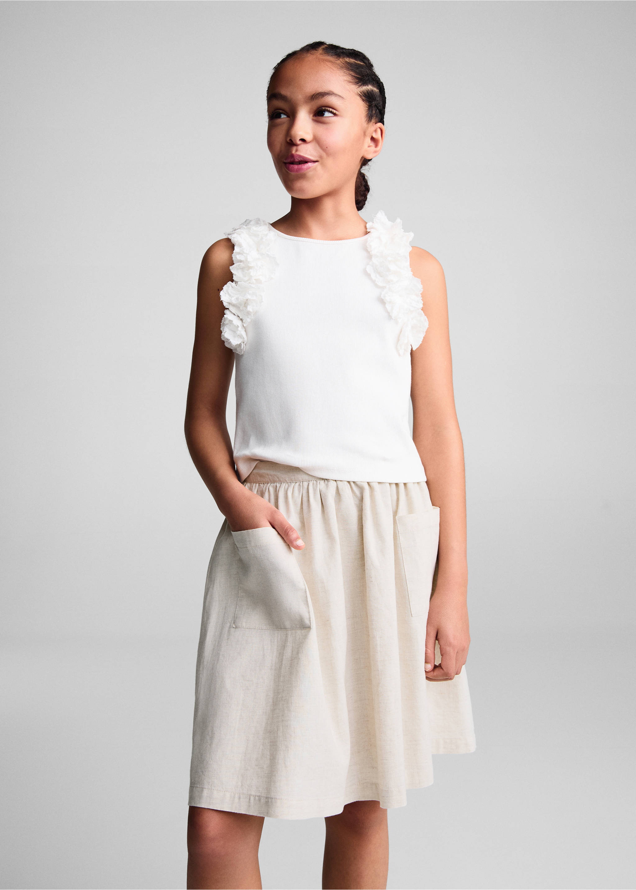 Linen pocketed skirt - Medium plane, Light/Pastel Grey. Ref: 67085743-00.