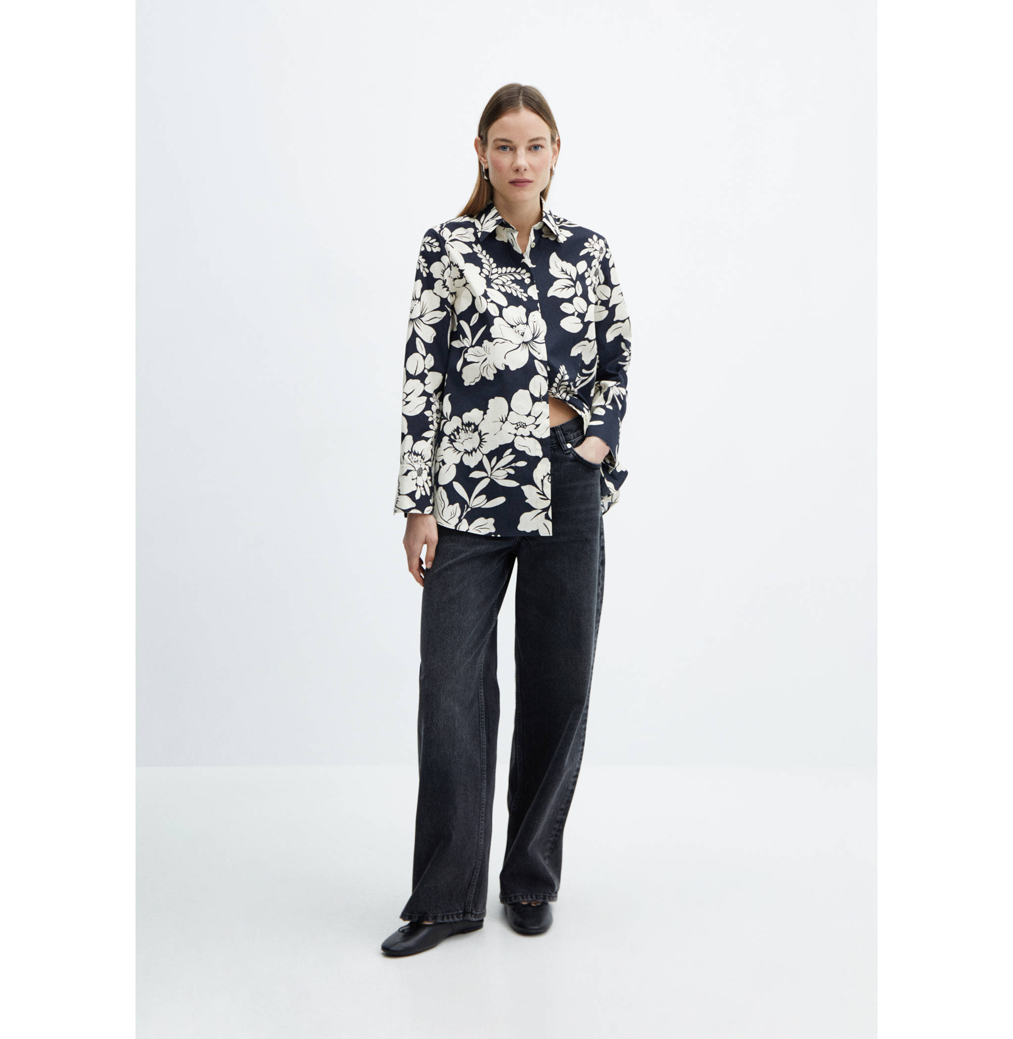 100% cotton floral-print shirt - General plane