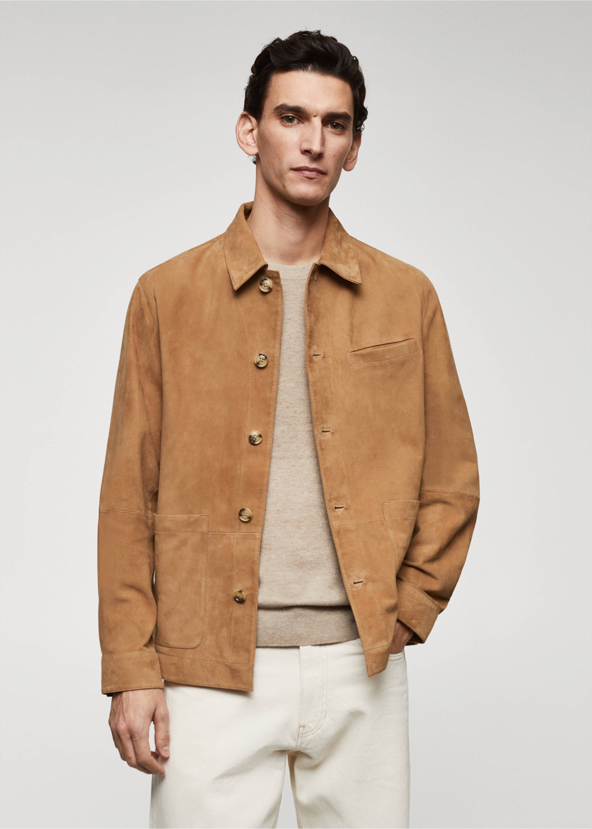 Wildleder-Overshirt mit Tasche - Mittlere Ansicht, Mittelbraun. Ref: 67085978-00.
