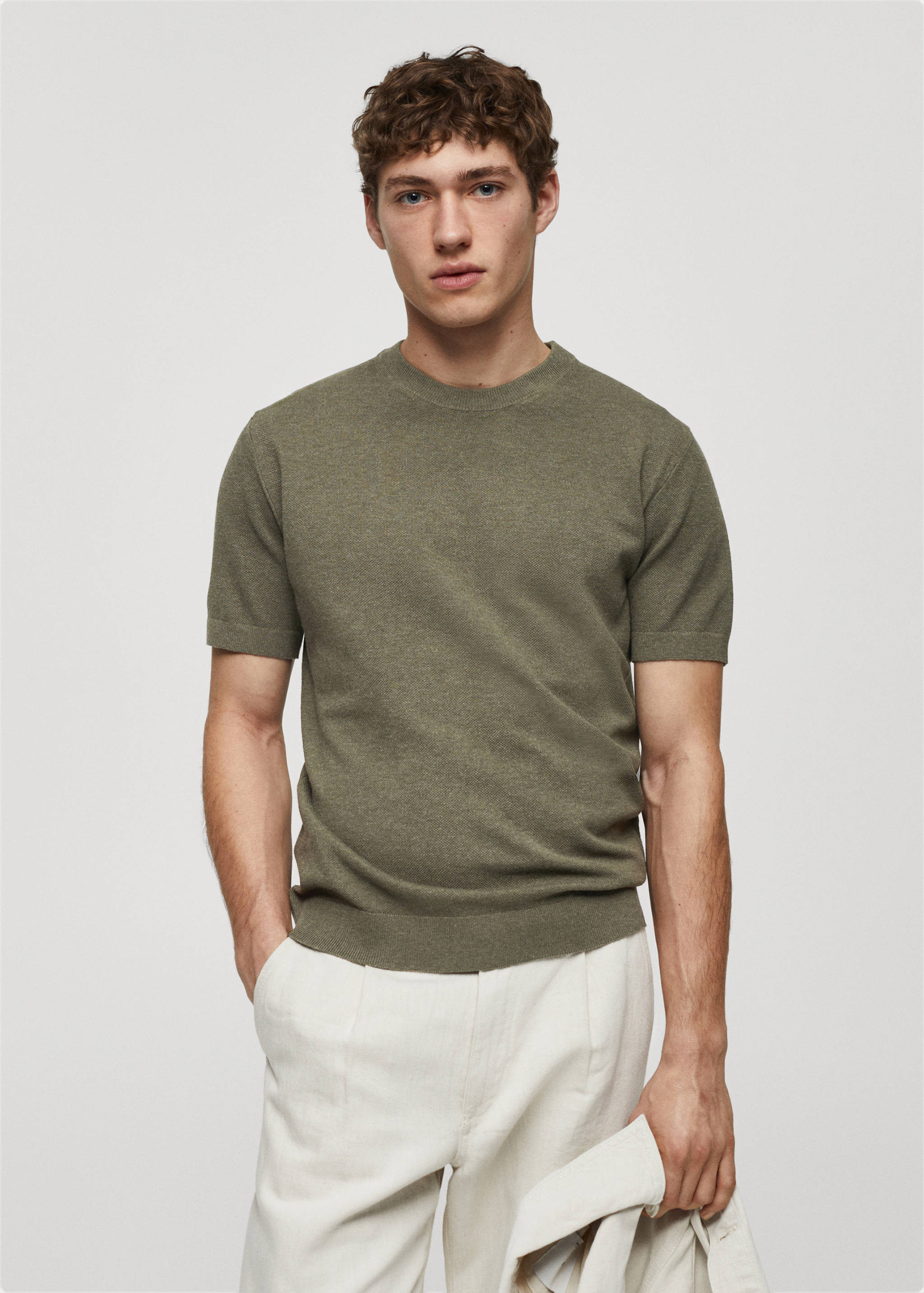 T-shirt maille coton structuré - Plan moyen