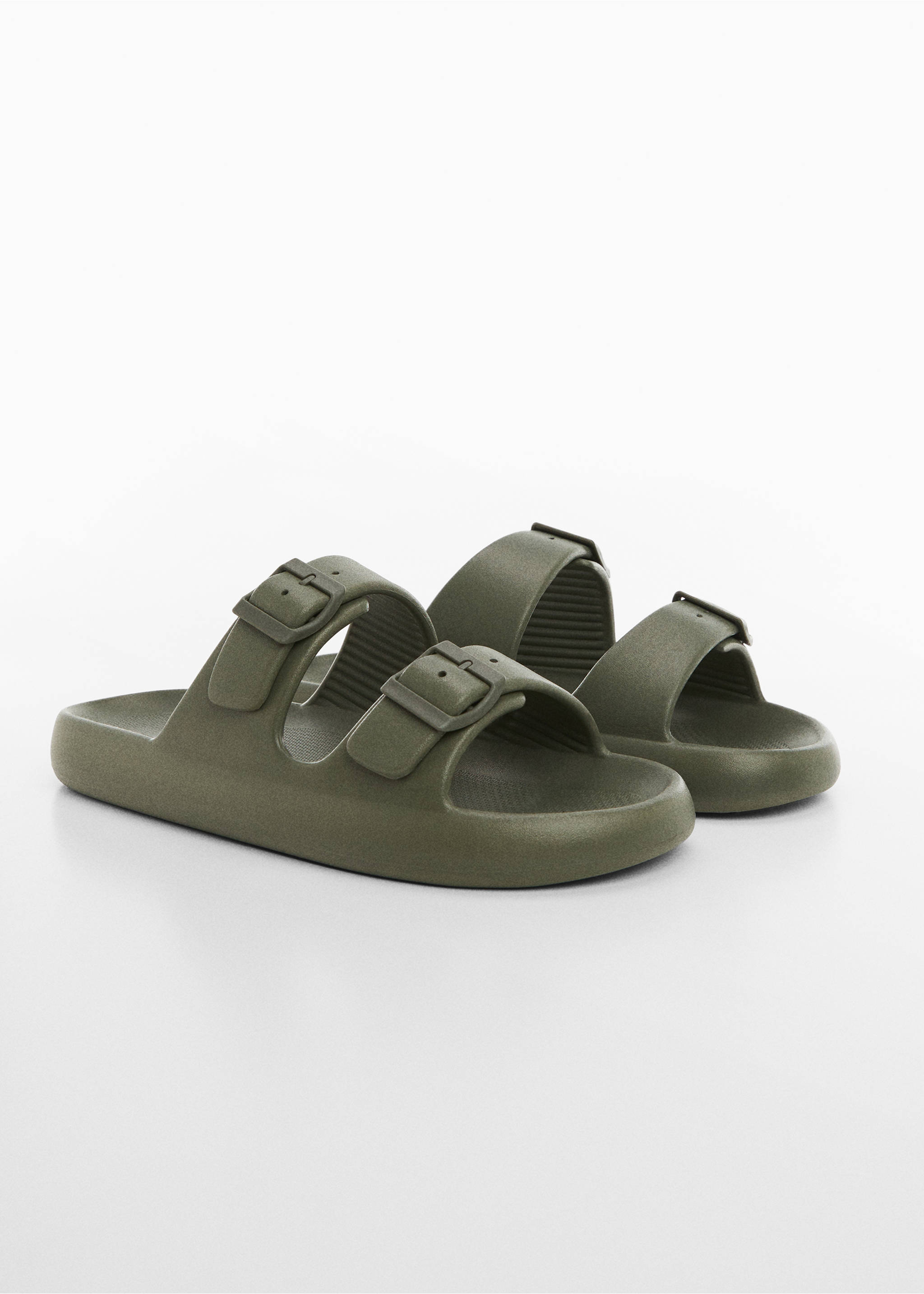 Double-buckle rubber sandals - Medium plane, Khaki. Ref: 67086000-00.