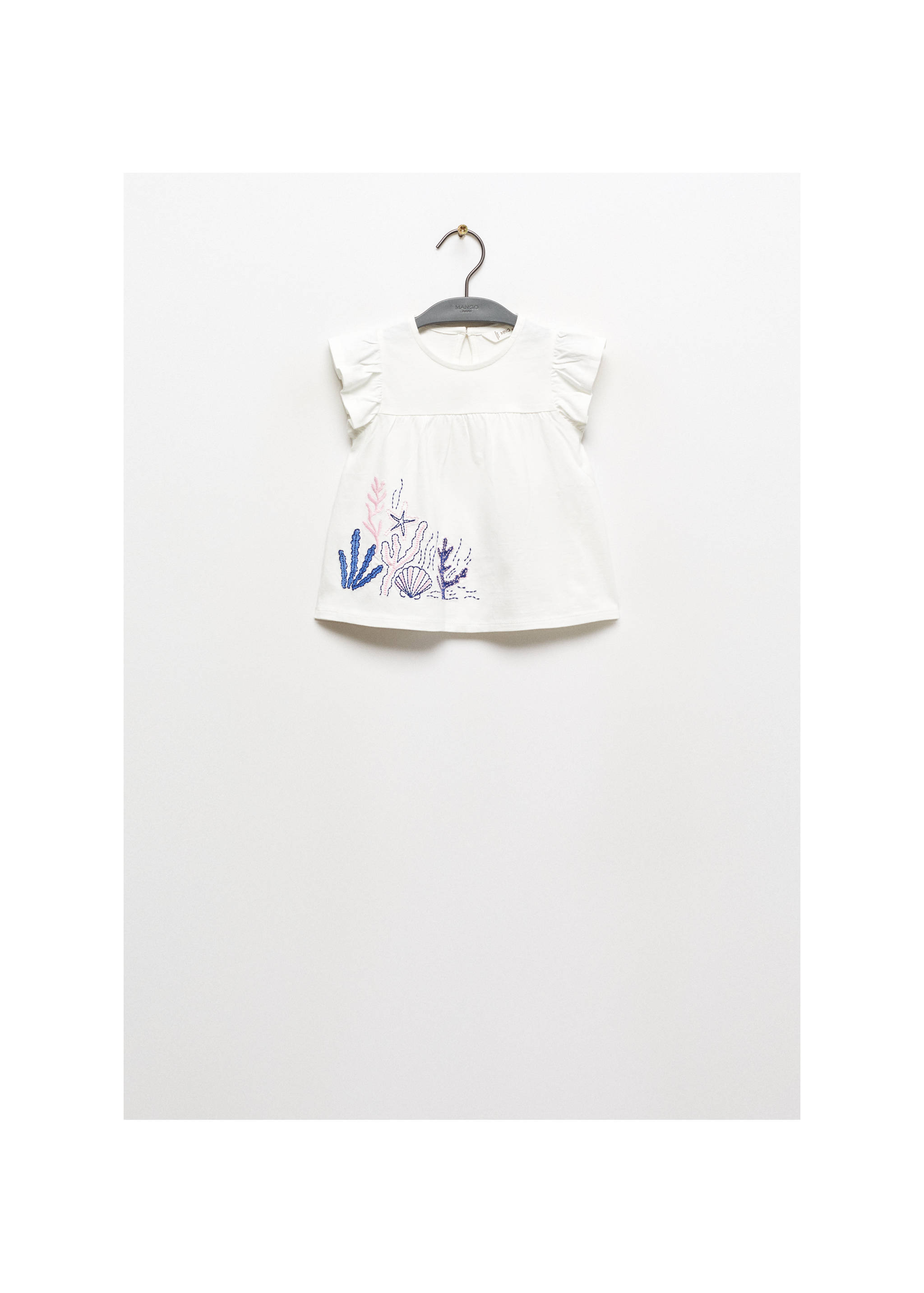 Frills embroidered t-shirt - Article without model, Off White. Ref: 67086020-00.