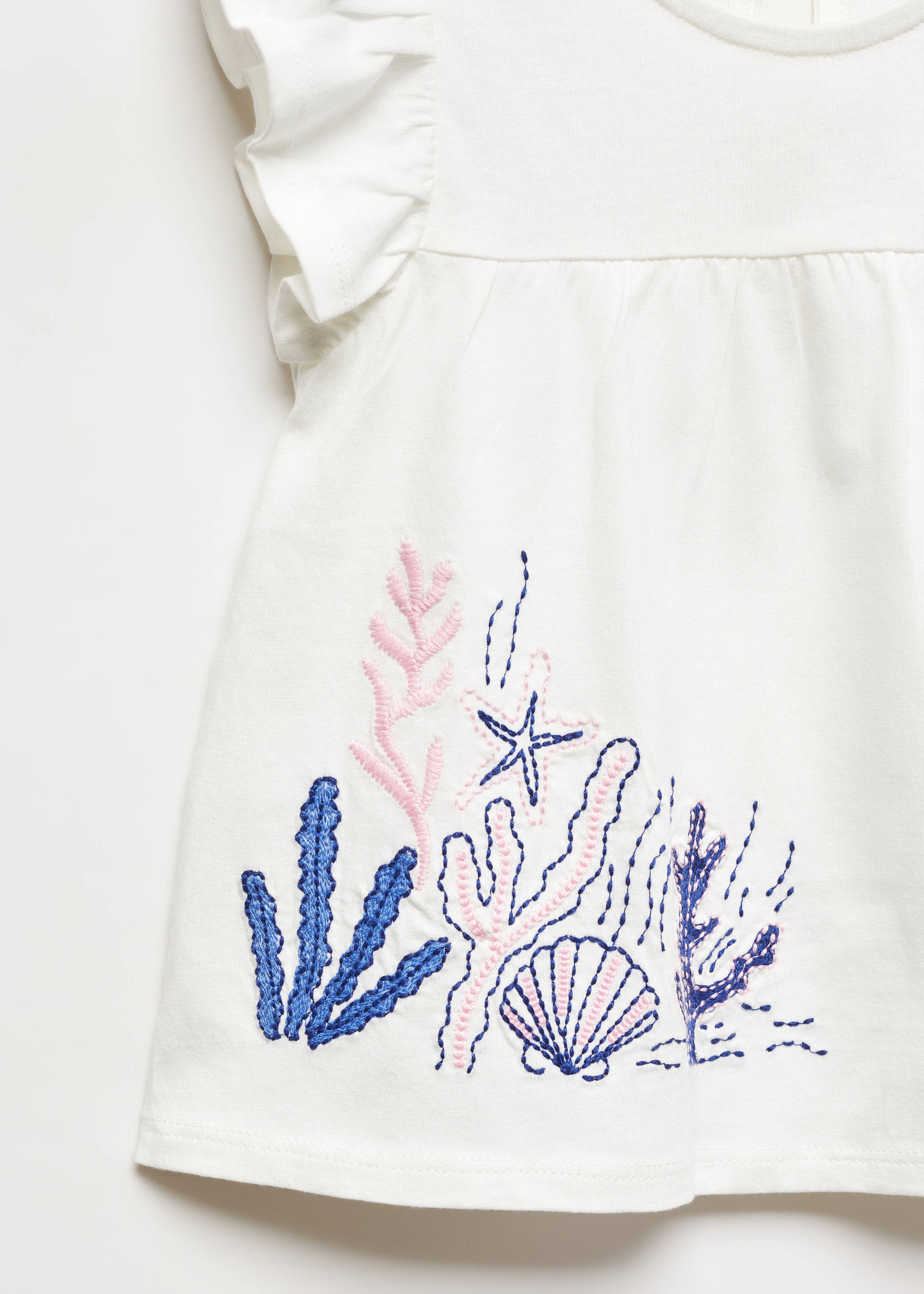 Frills embroidered t-shirt - Details of the article 8, Off White. Ref: 67086020-00.