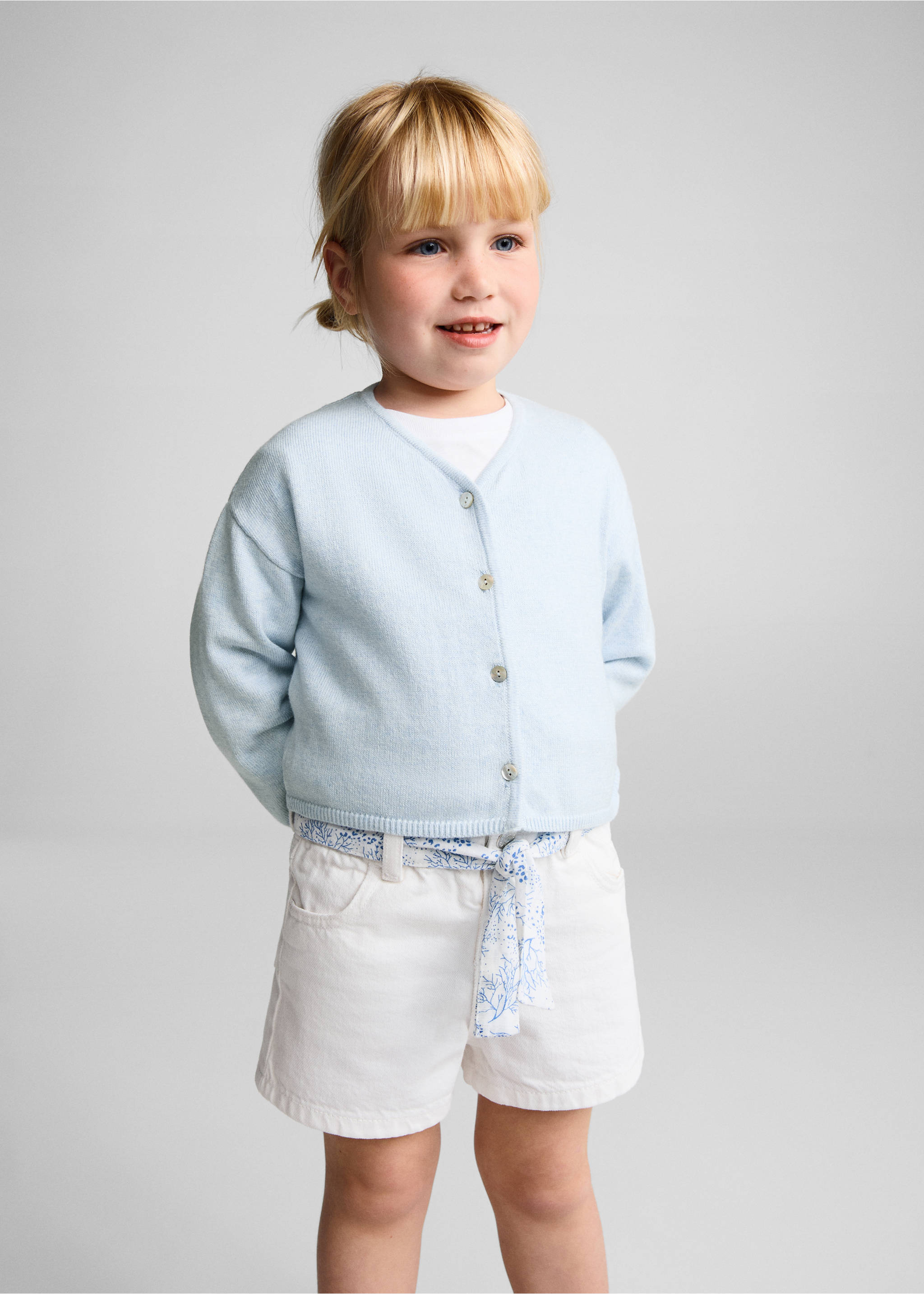 Buttoned cotton cardigan - Medium plane, Blue. Ref: 67086028-00.