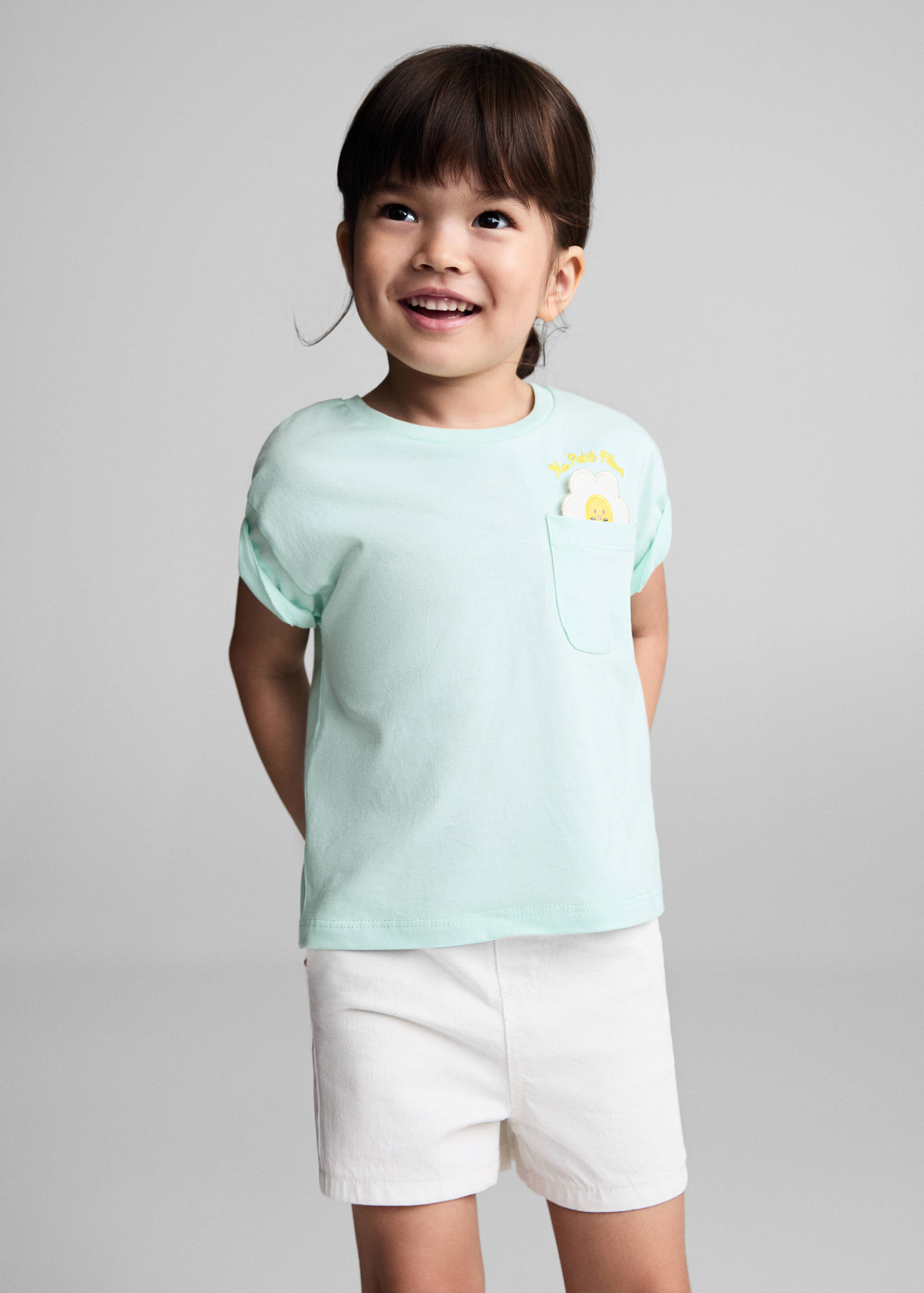 T-shirt coton détail brodé - Plan moyen