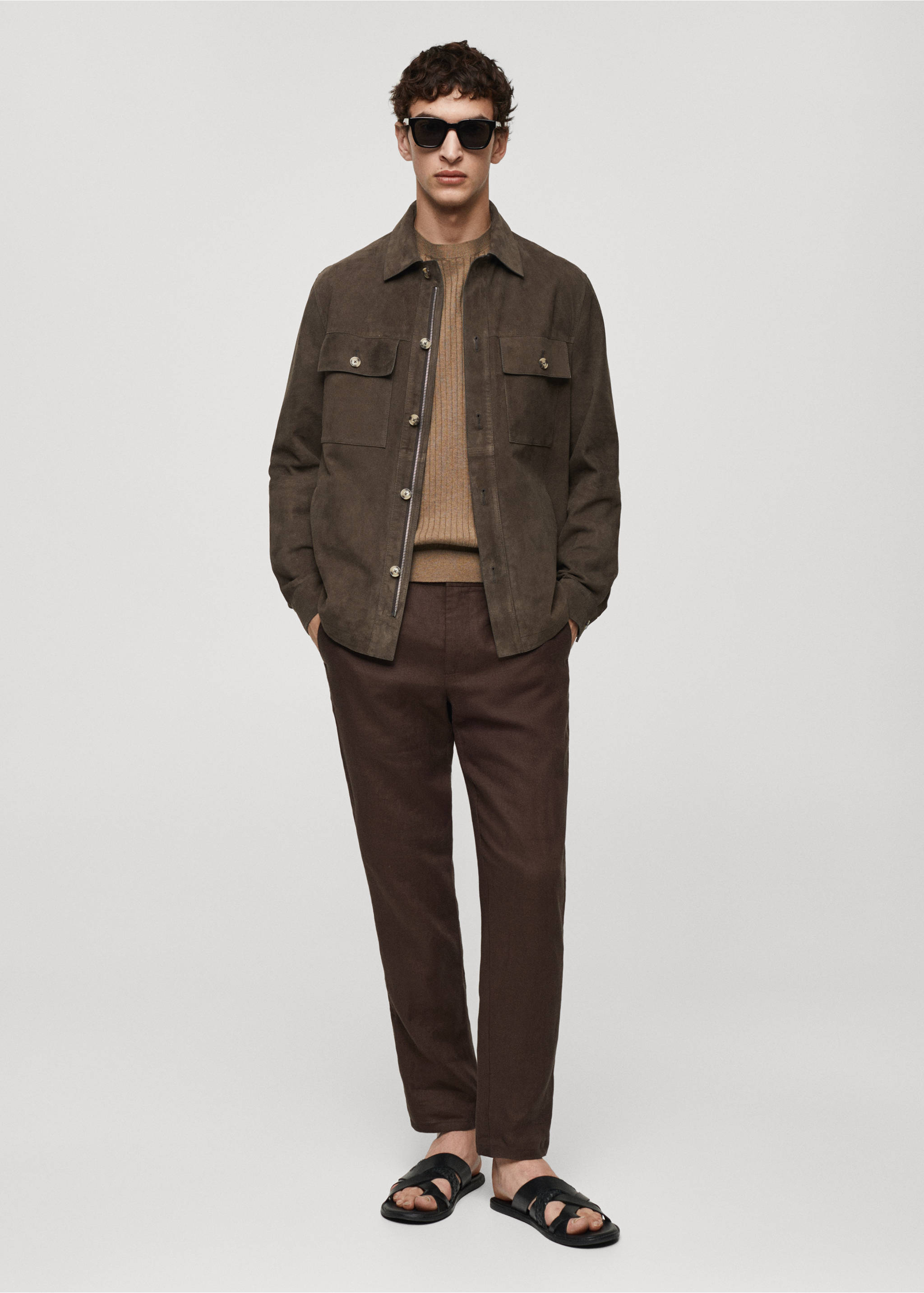 Suede jacket with pockets - General plane, Coffee. Ref: 67086310-00.