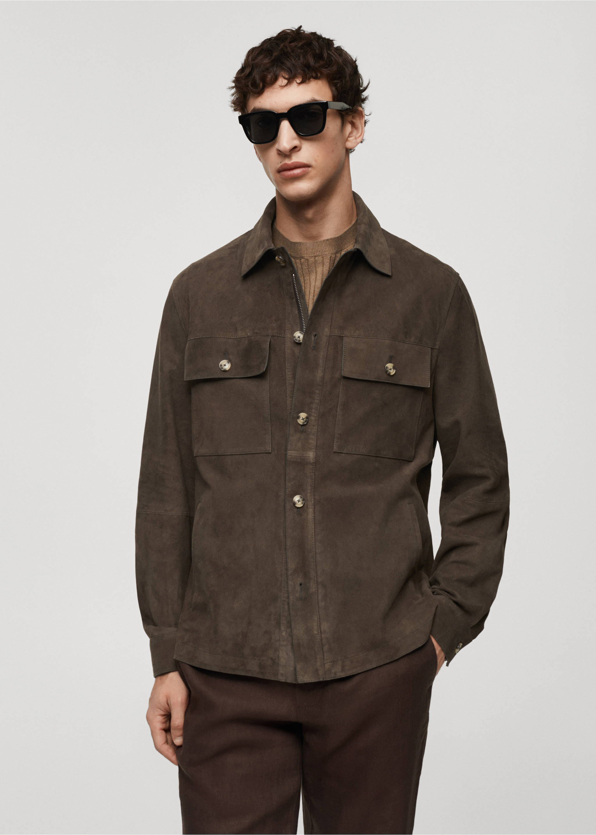 Suede jacket with pockets - Medium plane, Coffee. Ref: 67086310-00.