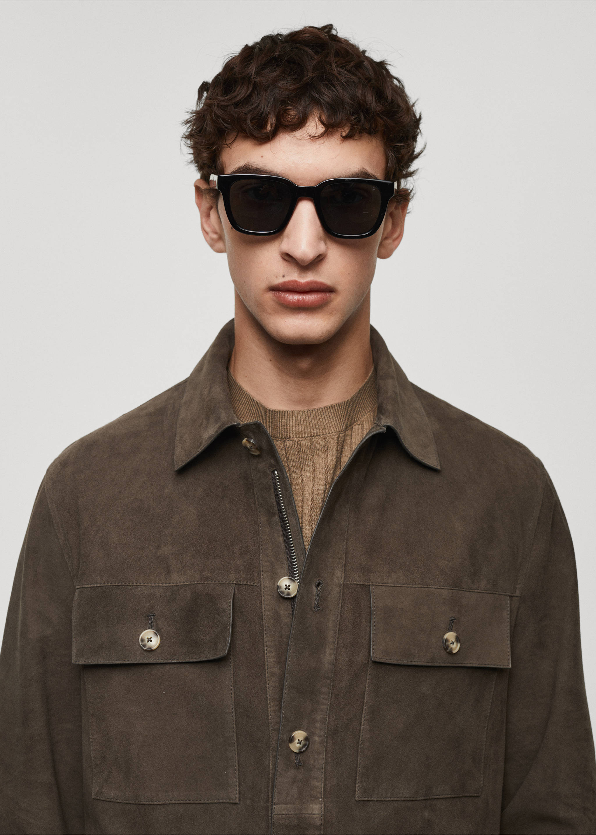 Suede jacket with pockets - Details of the article 1, Coffee. Ref: 67086310-00.