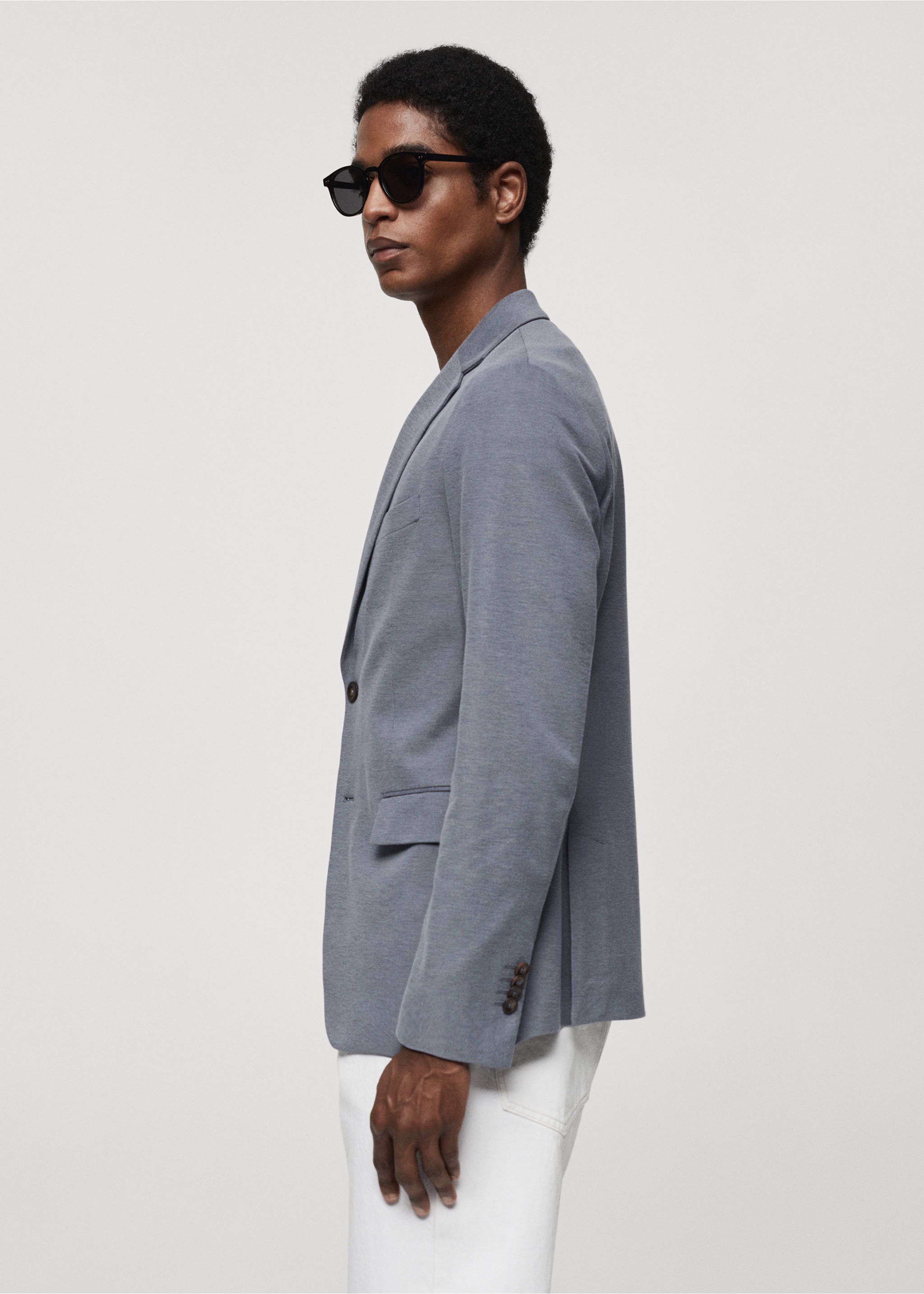 Strukturierter Slim Fit-Baumwollblazer - Detail des Artikels 2, Blau. Ref: 67086311-00.