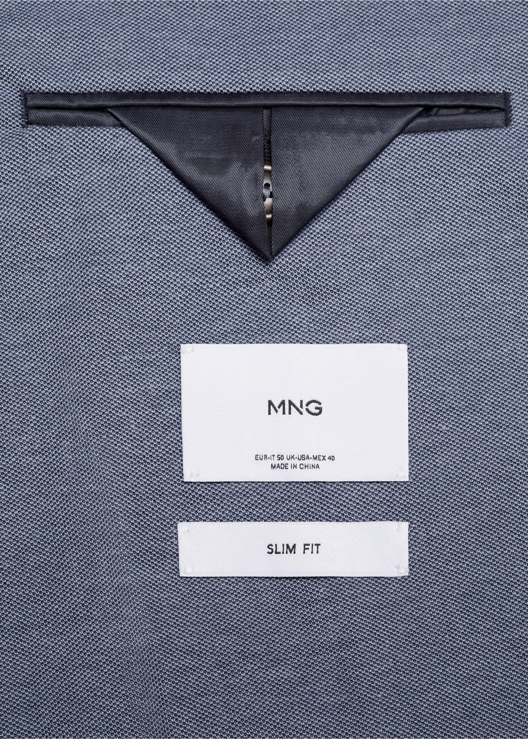 Strukturierter Slim Fit-Baumwollblazer - Detail des Artikels 0, Blau. Ref: 67086311-00.