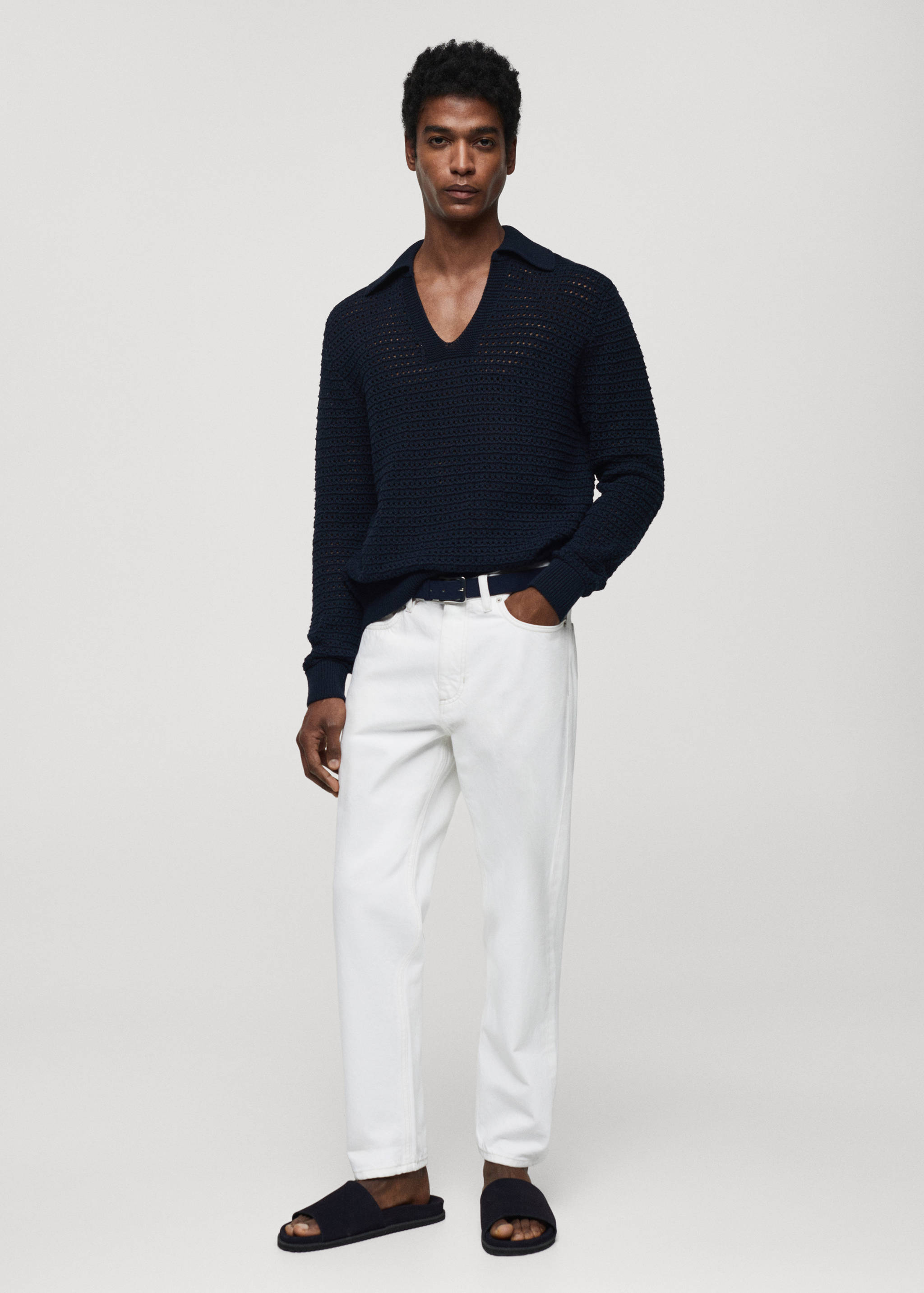 Jersey punto calado cuello polo - Plano general