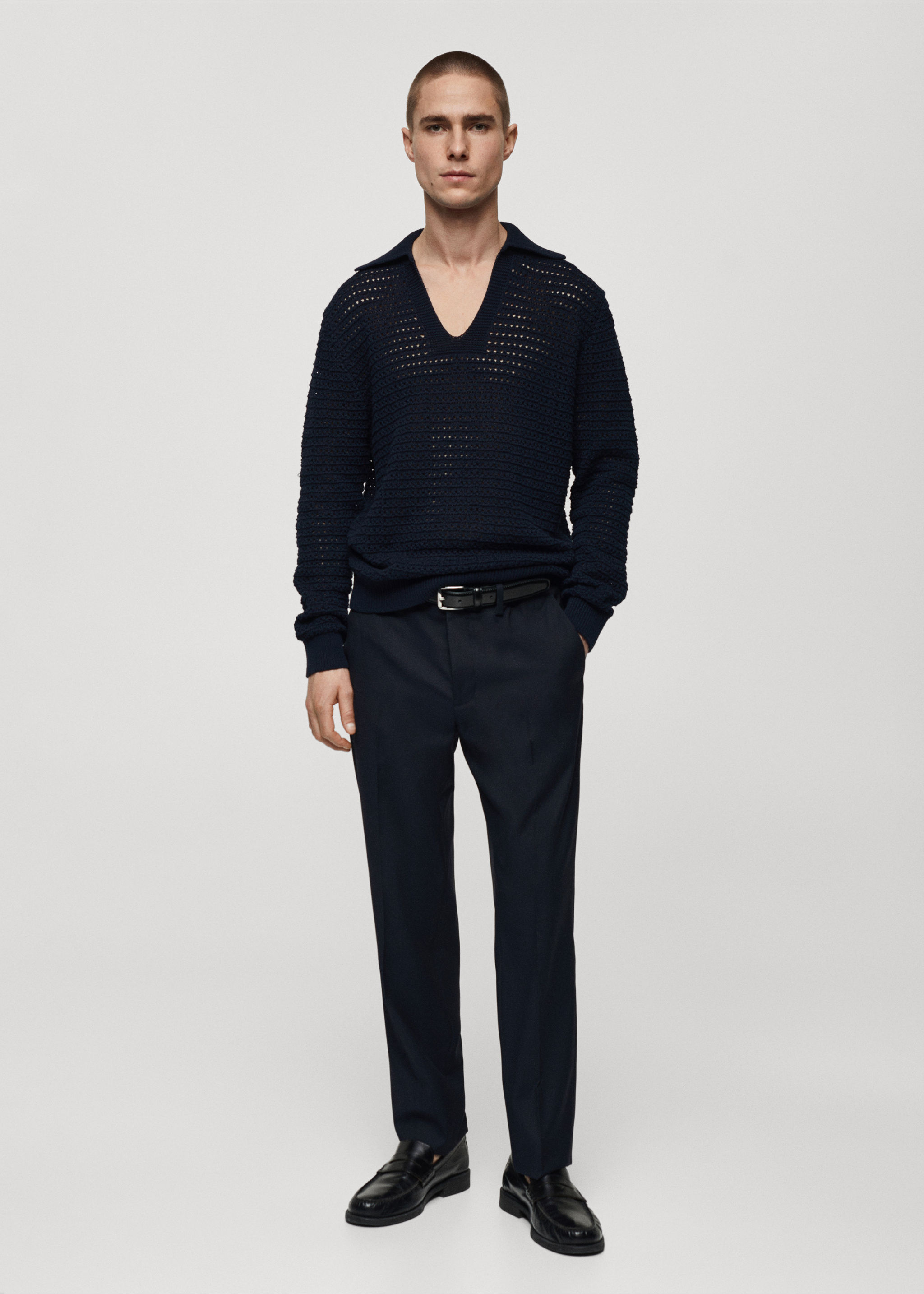 Openwork knitted polo-neck sweater - General plane