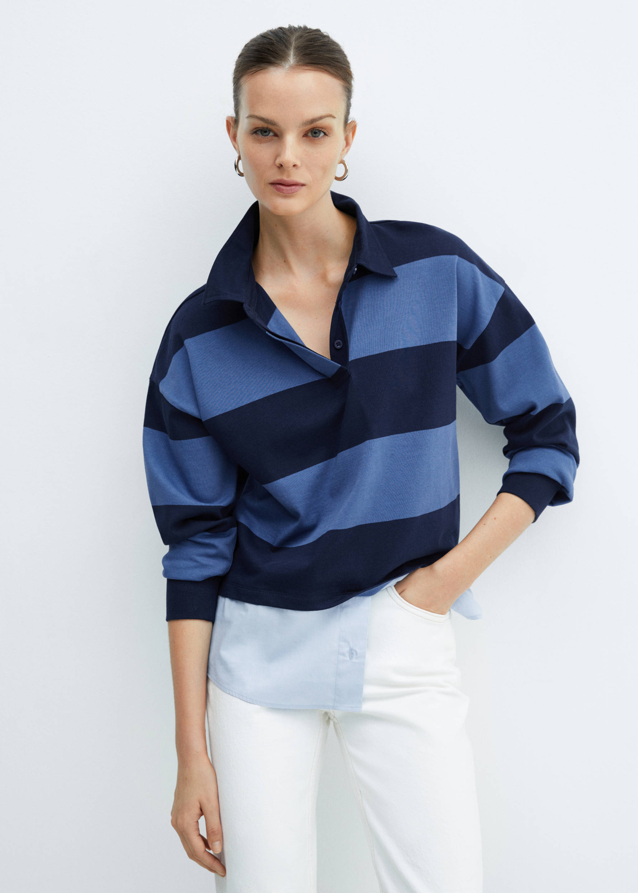 Polo rayas camisa combinado - Plano medio