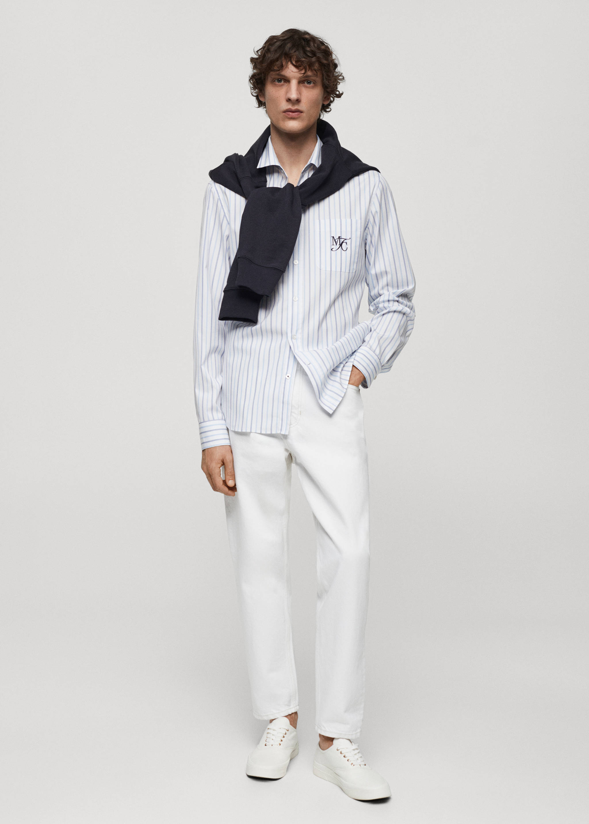 Besticktes Classic-Fit-Streifenhemd aus Baumwolle - Allgemeine Ansicht