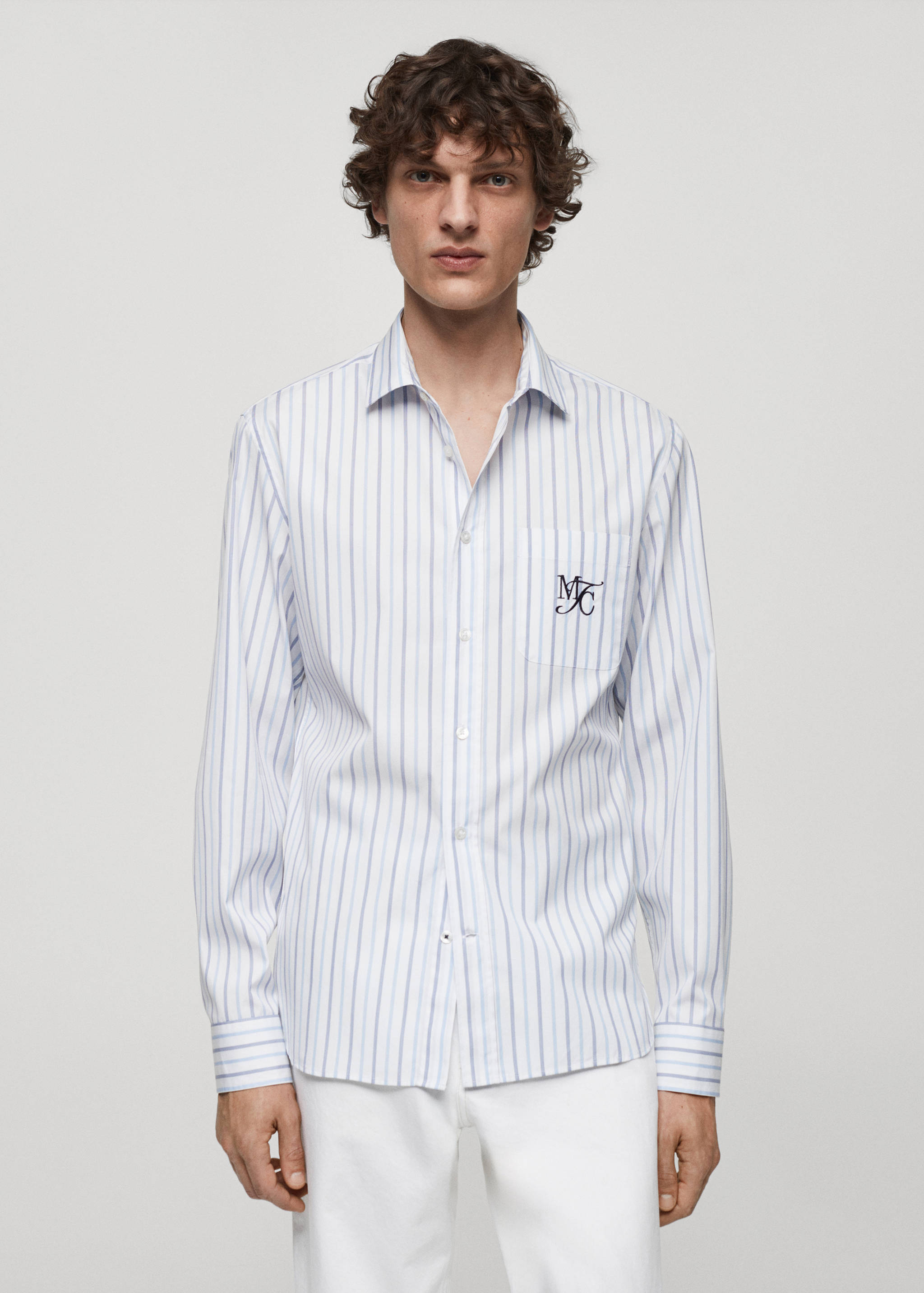 Besticktes Classic-Fit-Streifenhemd aus Baumwolle - Mittlere Ansicht