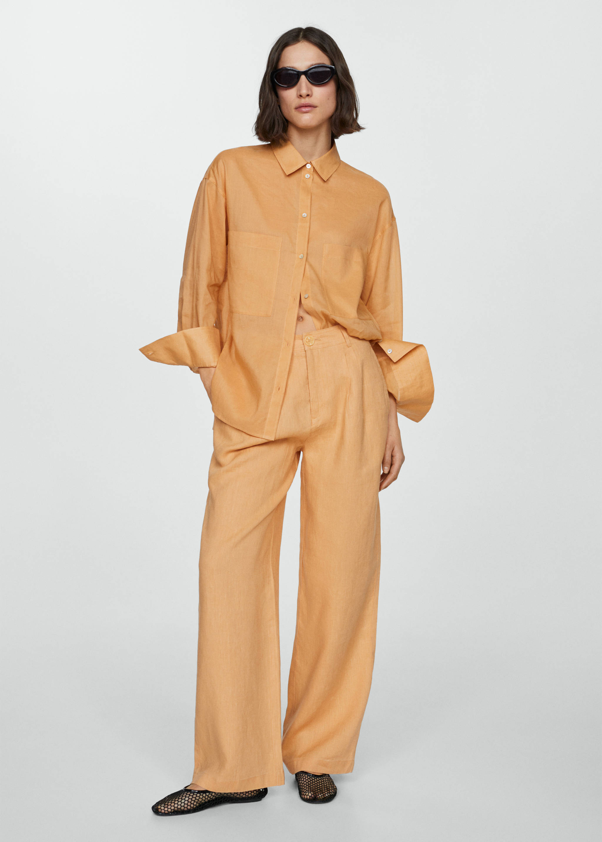 100% linen wide leg pants - General plane