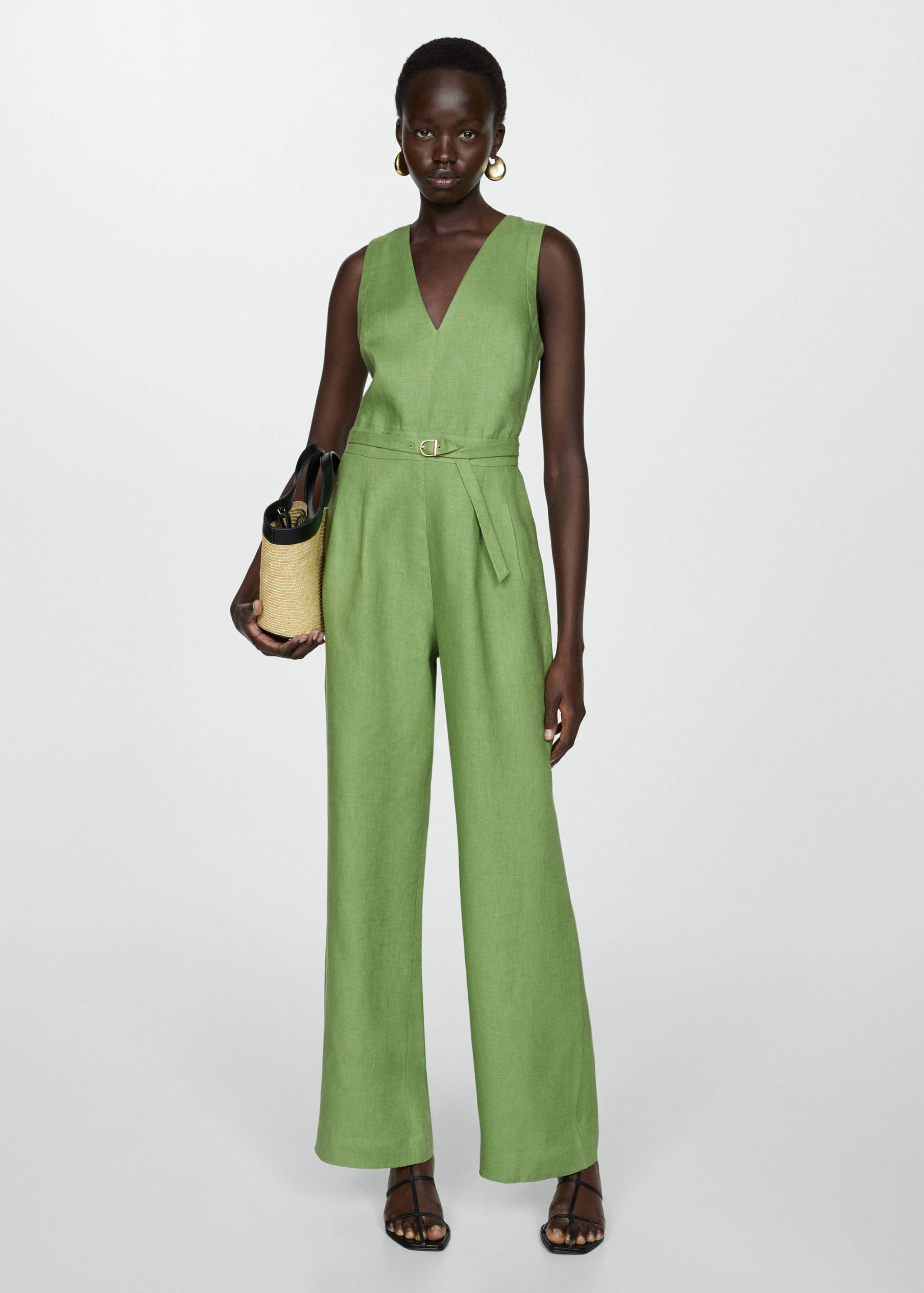 100% linen jumpsuit with belt - General plane
