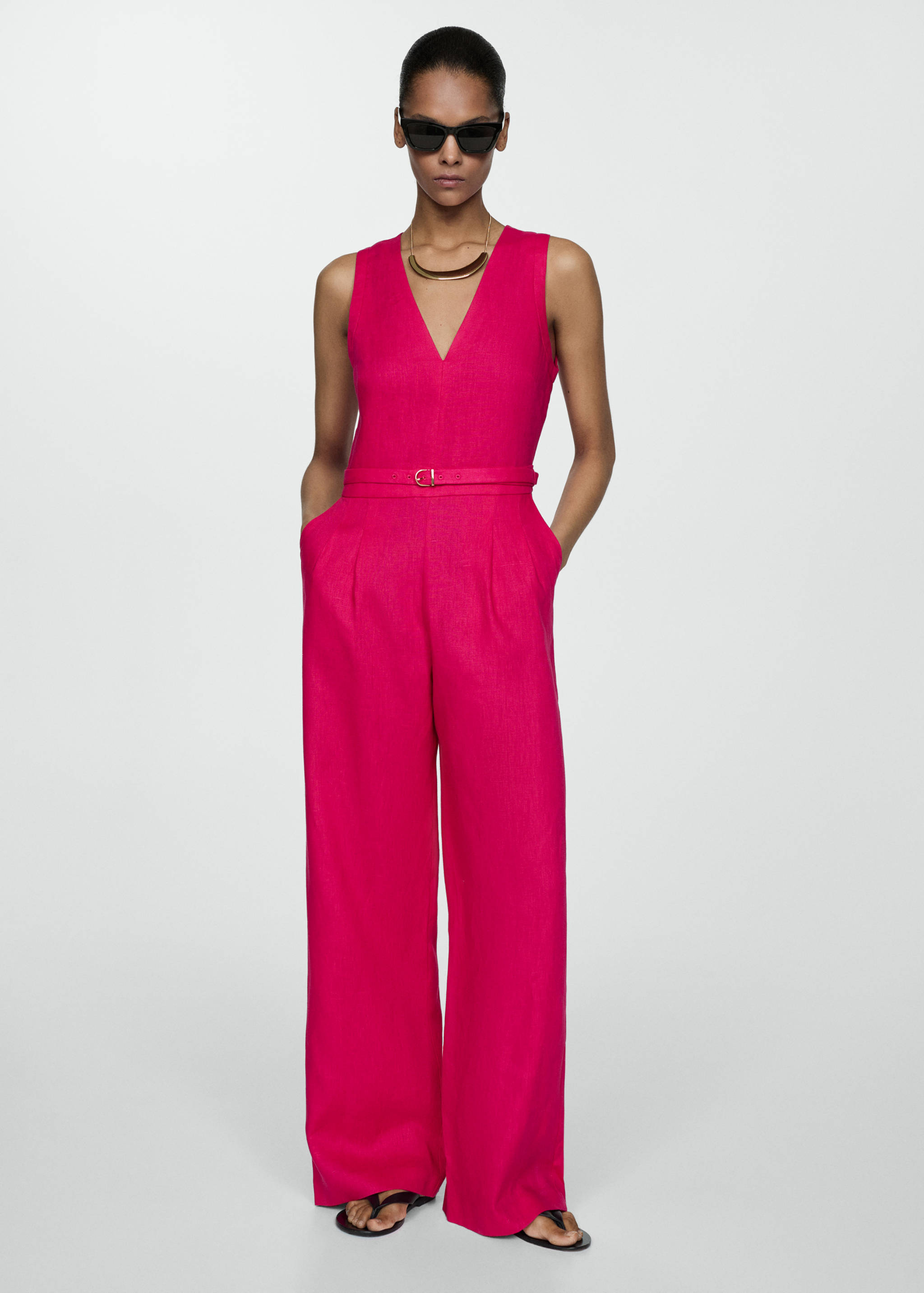 100% linen jumpsuit with belt - General plane